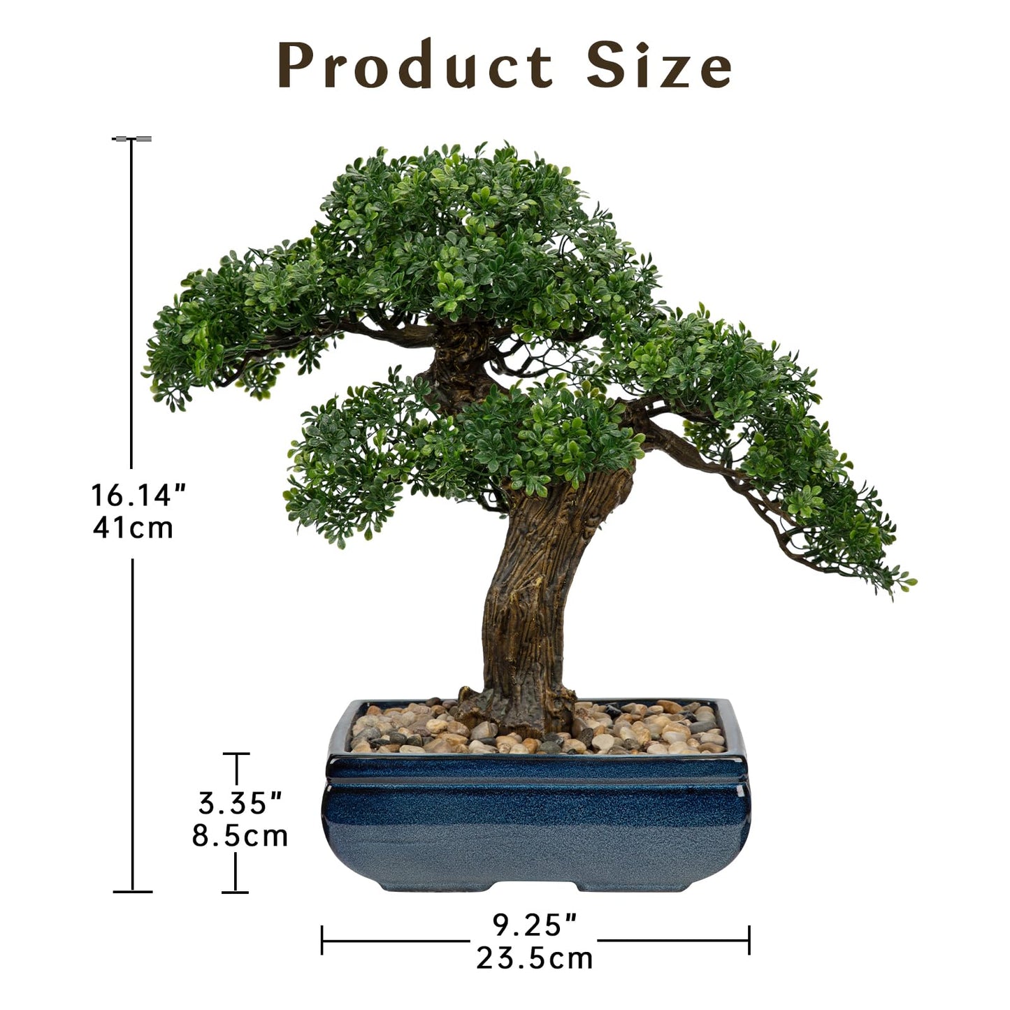 Artificial Bonsai Tree Juniper Faux Plants Indoor Fake Plants Decor with Blue Square Ceramic Pots for Home Table Office Desk Bathroom Shelf Bedroom Living Room Farmhouse Decorations