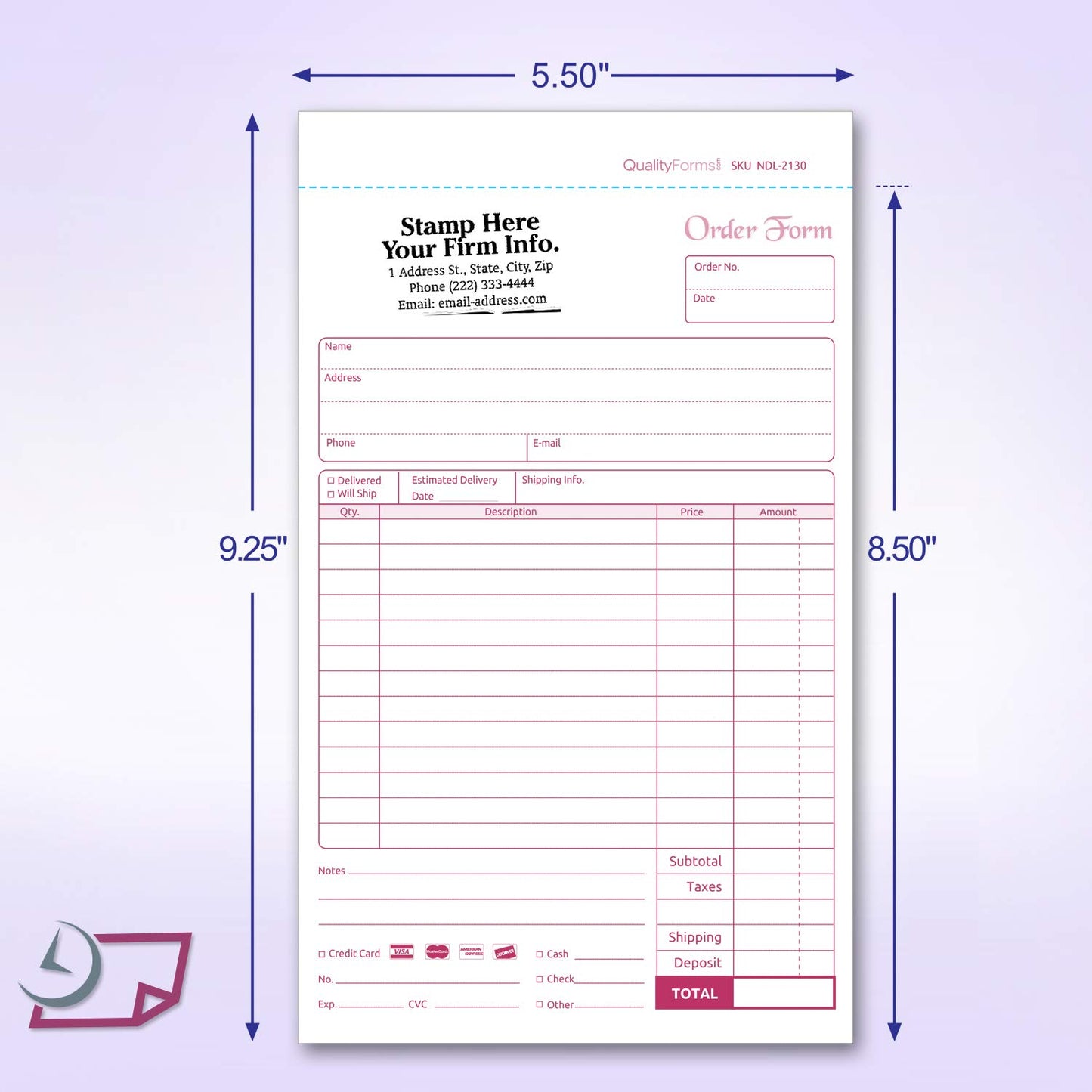 NextDayLabels - NCR Carbonless Order Forms, Bound Wraparound Cover, 50 Sets per Book. (5-1/2 x 8-1/2" - 2 Part)