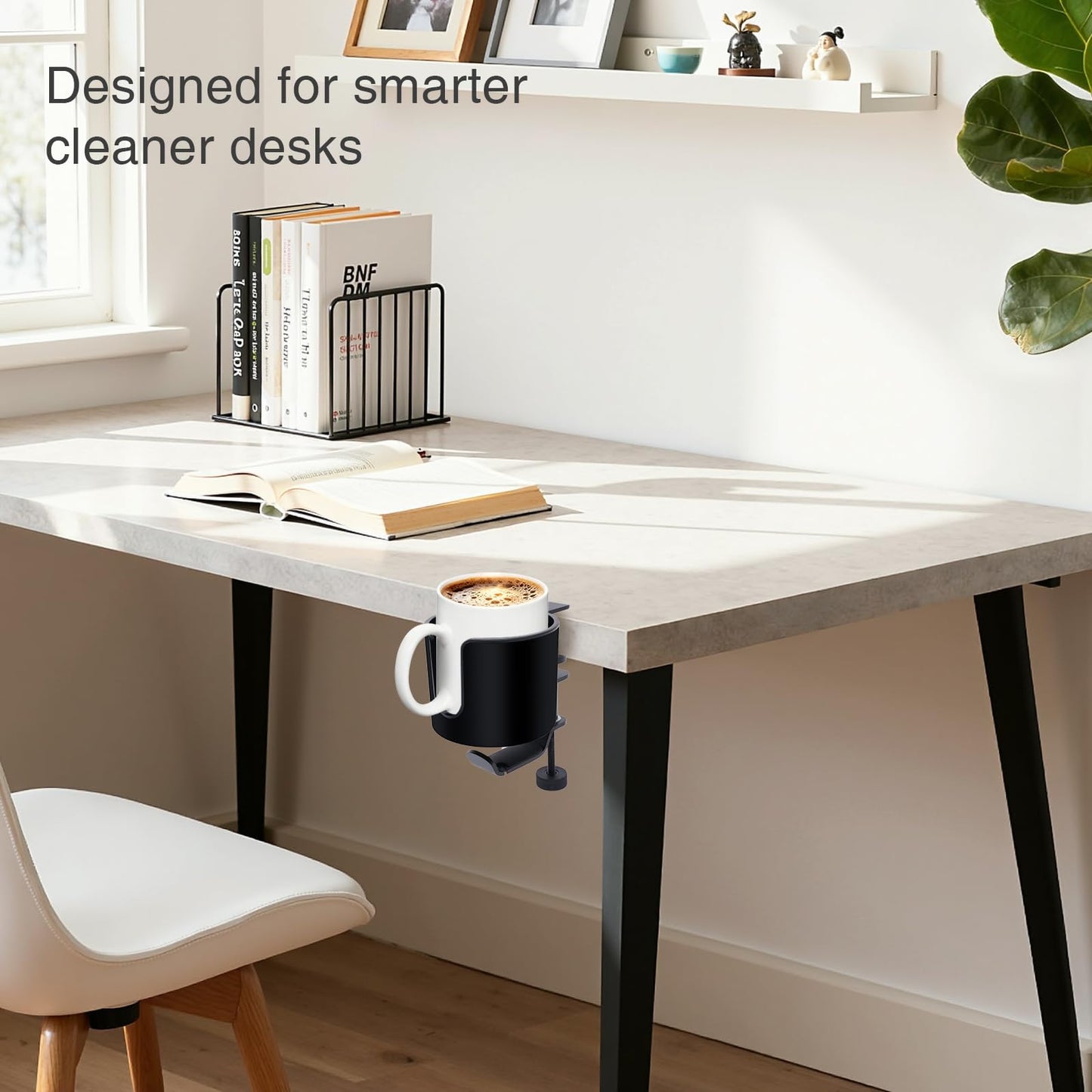 Erin Ridge Clamp-On Desk Cup Holder with 360° Rotating Hook – Anti-Spill Drink Holder with No-Scratch Silicone Pads, Fits Mugs & Tumblers – for Home Office, Gaming, Camping & Outdoor Tables