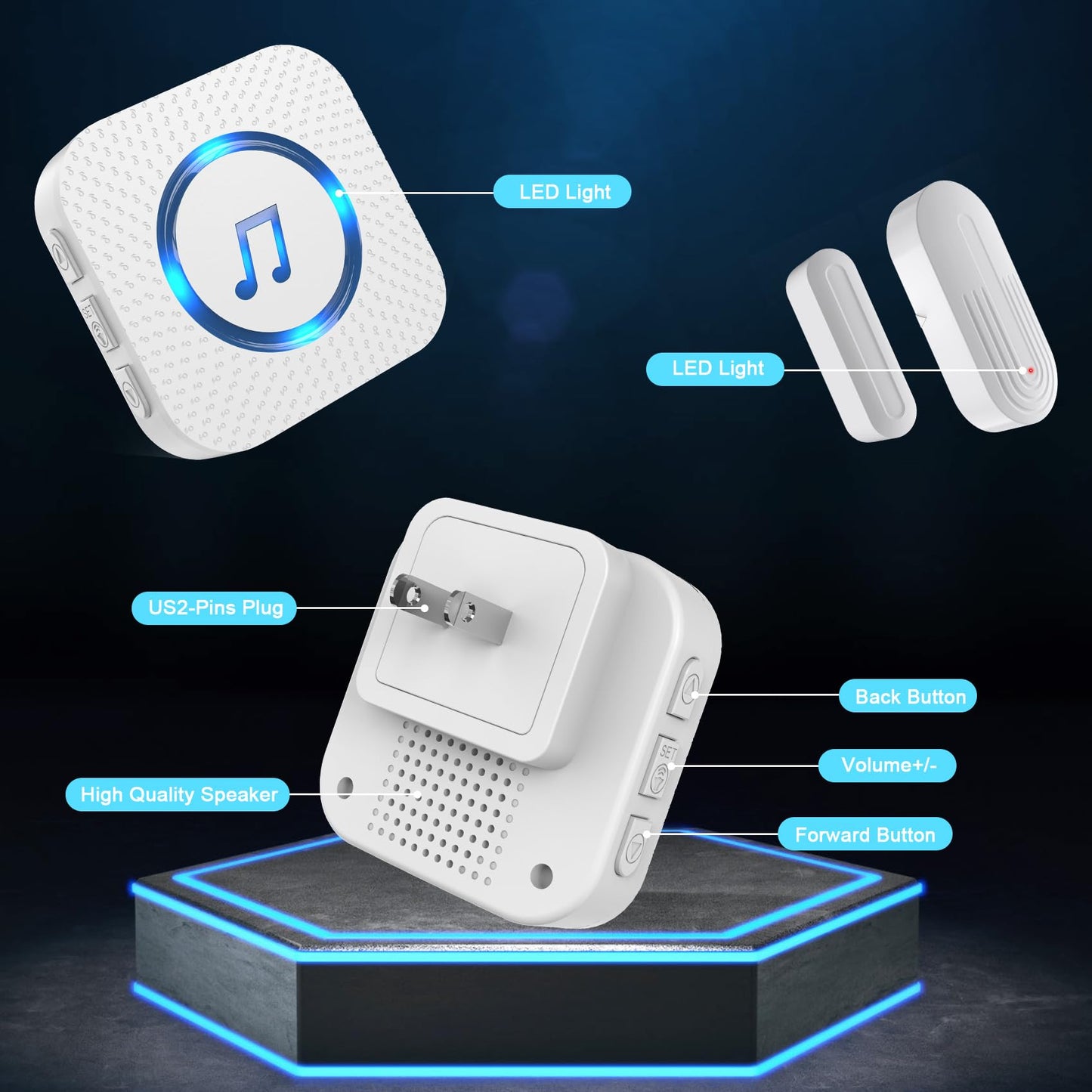 SanJie Door Chime, Door Open Contact Sensor Alarm with 500 FT Range,26 Chimes 5 Adjustable Volume for Business/Store/Home/Office When Entering 3 Sensors + 1 Receiver