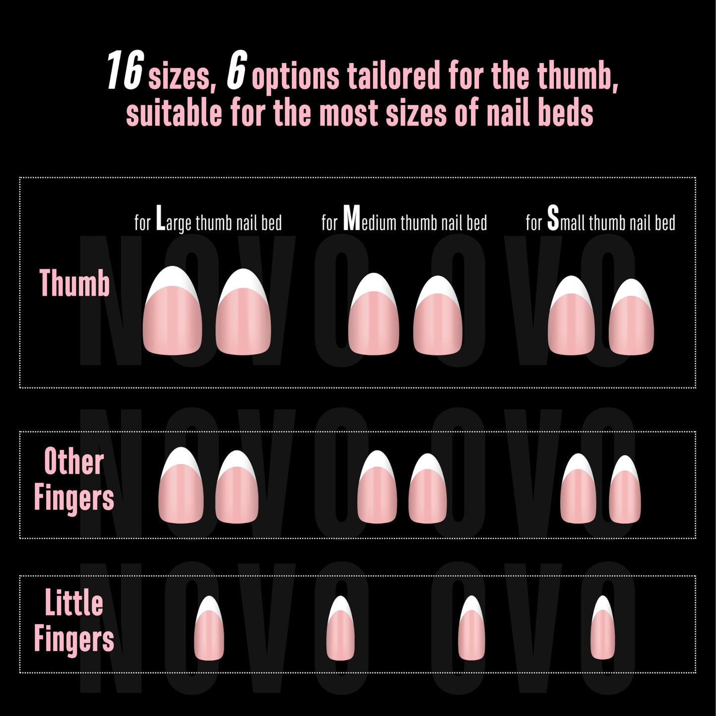 NOVO OVO Almond Short White French Tip Nail Tips Press on BABY PINK, Extra Thick Full Cover False Fake Nails, Need Builder Gel Top Coat & Glue, for Salon DIY Acrylic Extension x 16 Sizes 224 pcs