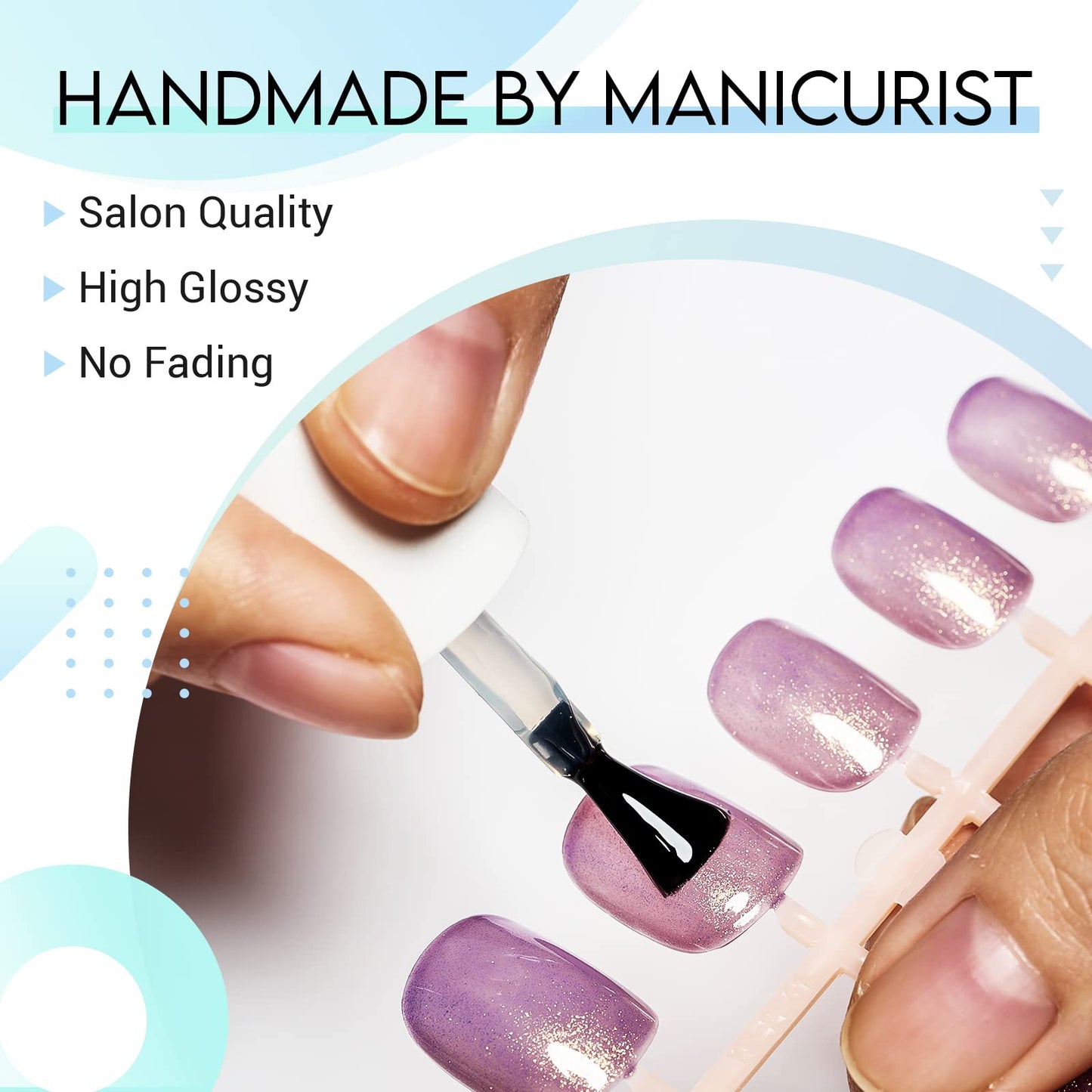GLAMERMAID Thermo Purple Pink Press on Nails Medium Almond, Color Changing Ombre Handmade Gel False Nals, Stiletto Glue on Nails Kit for Women, Short Oval Stick on Acrylic Crush Fake Nail Manicure Set