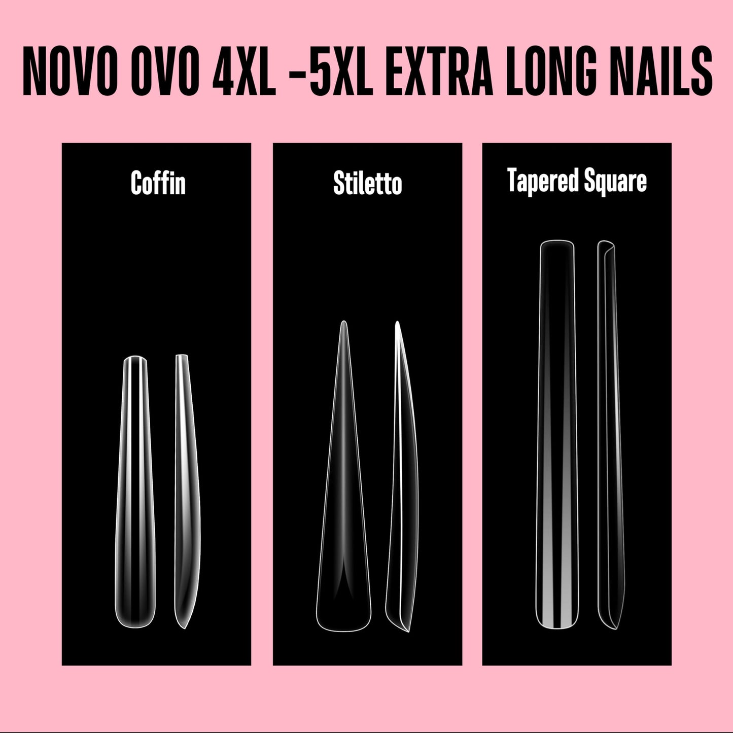 NOVO OVO 4XL Extra Long Coffin Nail Tips (Clear, 120Pcs) - Soft Gel Gel X Style Full Cover False Nails, Super Long Ballerina Acrylic Fake Nail Tips for Press on Extension, DIY Salon (12 Sizes)