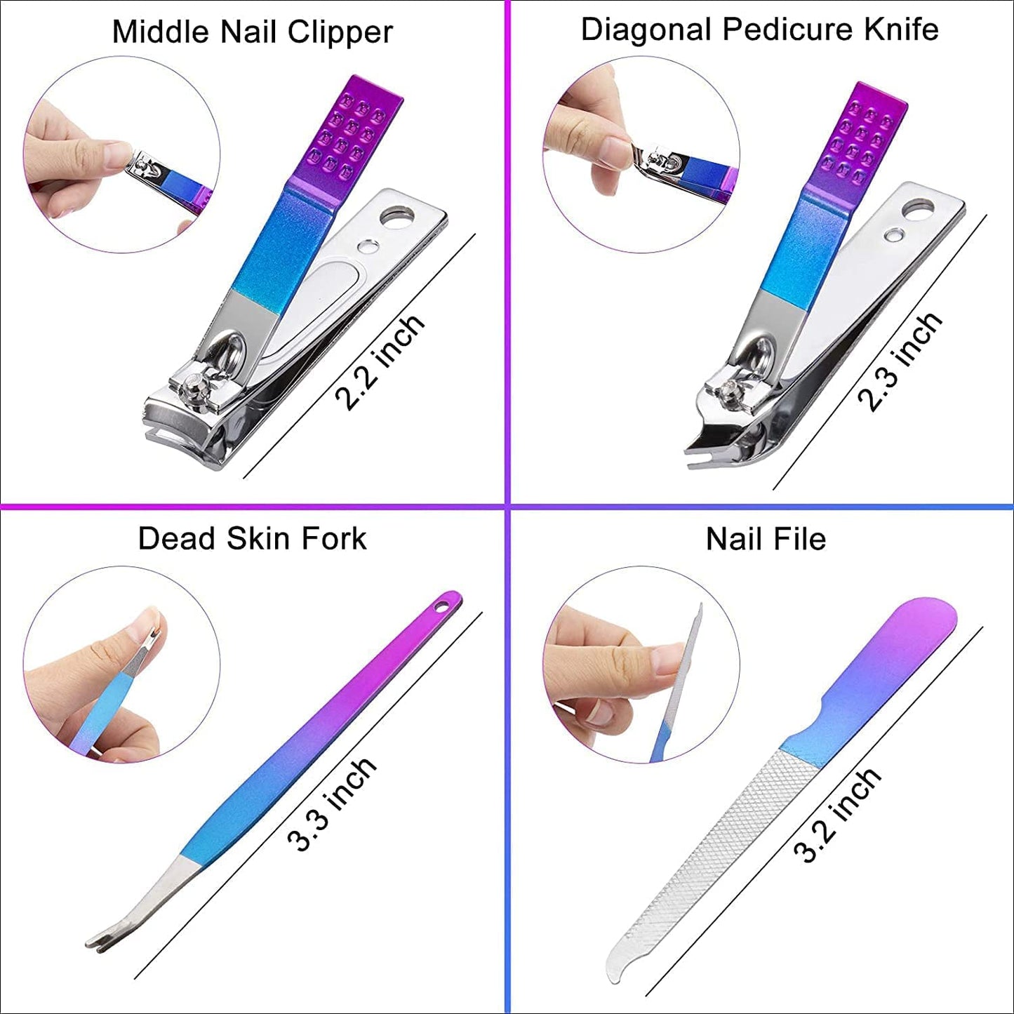 IFAN™ Professional Nail Clipper Nail File Nail Cutter 12PCS in 1 Rainbow Stainless Steel Manicure Set Pedicure Combo Facial Care Tools for Household Travel Portable Gift for Women(12P)