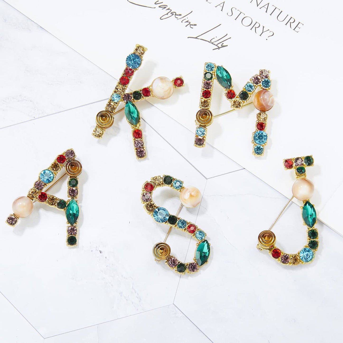 RINHOO Crystal Pearl Initial Brooch Gold Plated Enamel Colorful Letter Alphabet Breastpin Pin Jewelry for GIFTS (Gold L)