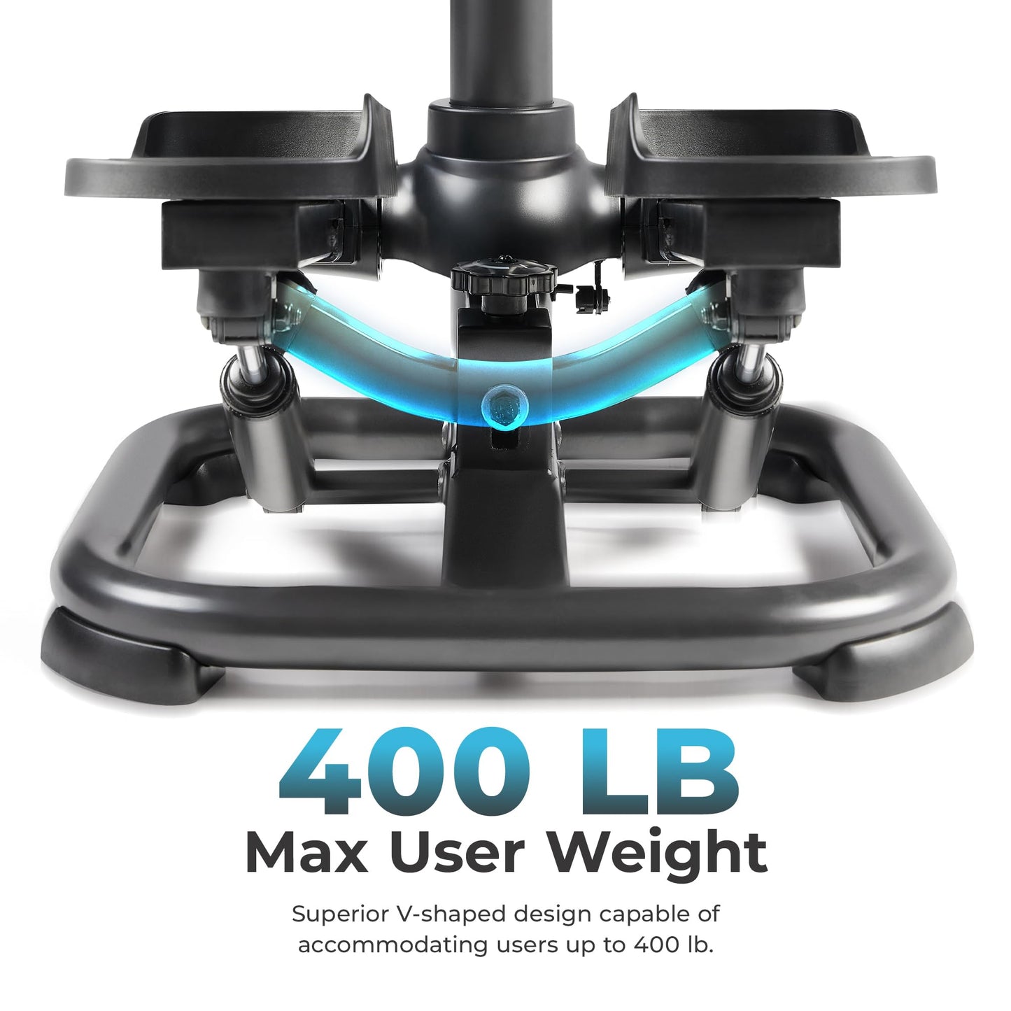 Sunny Health & Fitness 2-in-1 Premium Power Stepper with 400lbs Weight Capacity and Resistance Bands, Low-Impact Cardio, Space-Saving, Height-Adjustable, with Bluetooth and Free SunnyFit App