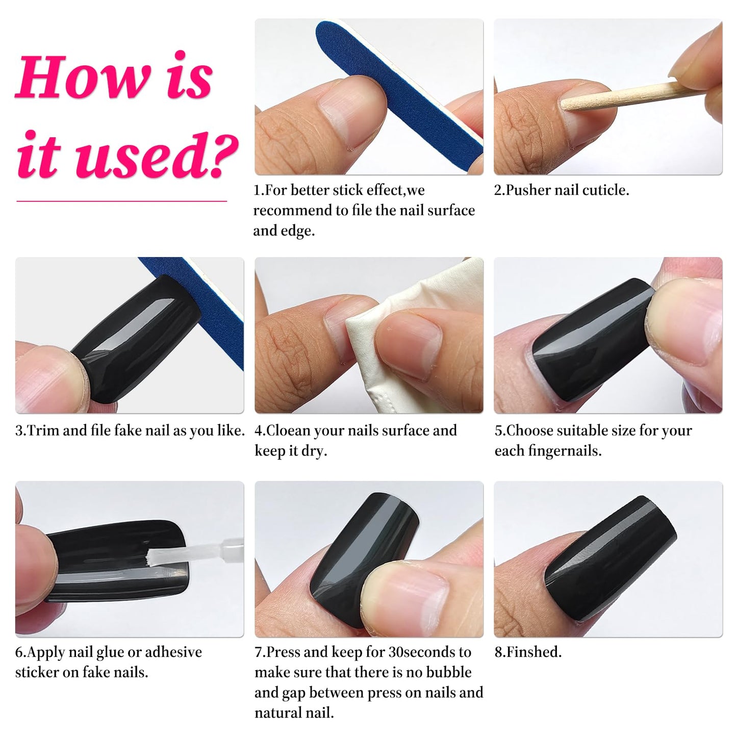 Lifextol Square Glossy Fake Nail 120pc Full Cover Acrylic Long Ballerina press on Nails art Square False Nail for Beginner Women and Girls Manicure(Black)