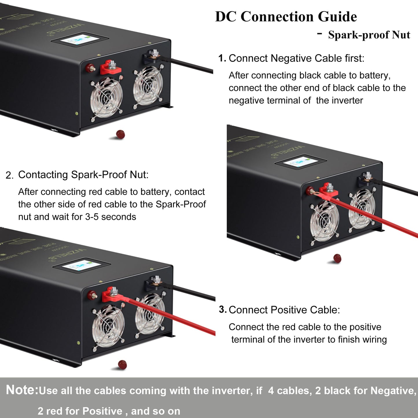 WZRELB 3000W 24V Pure Sine Wave Inverter, 24V DC to 120V/240V Split Phase Power Inverter, 6KW Surge, 5 AC Outlets, AC Hardwire Terminal, High Efficiency up to 91.6%, Wireless Remote