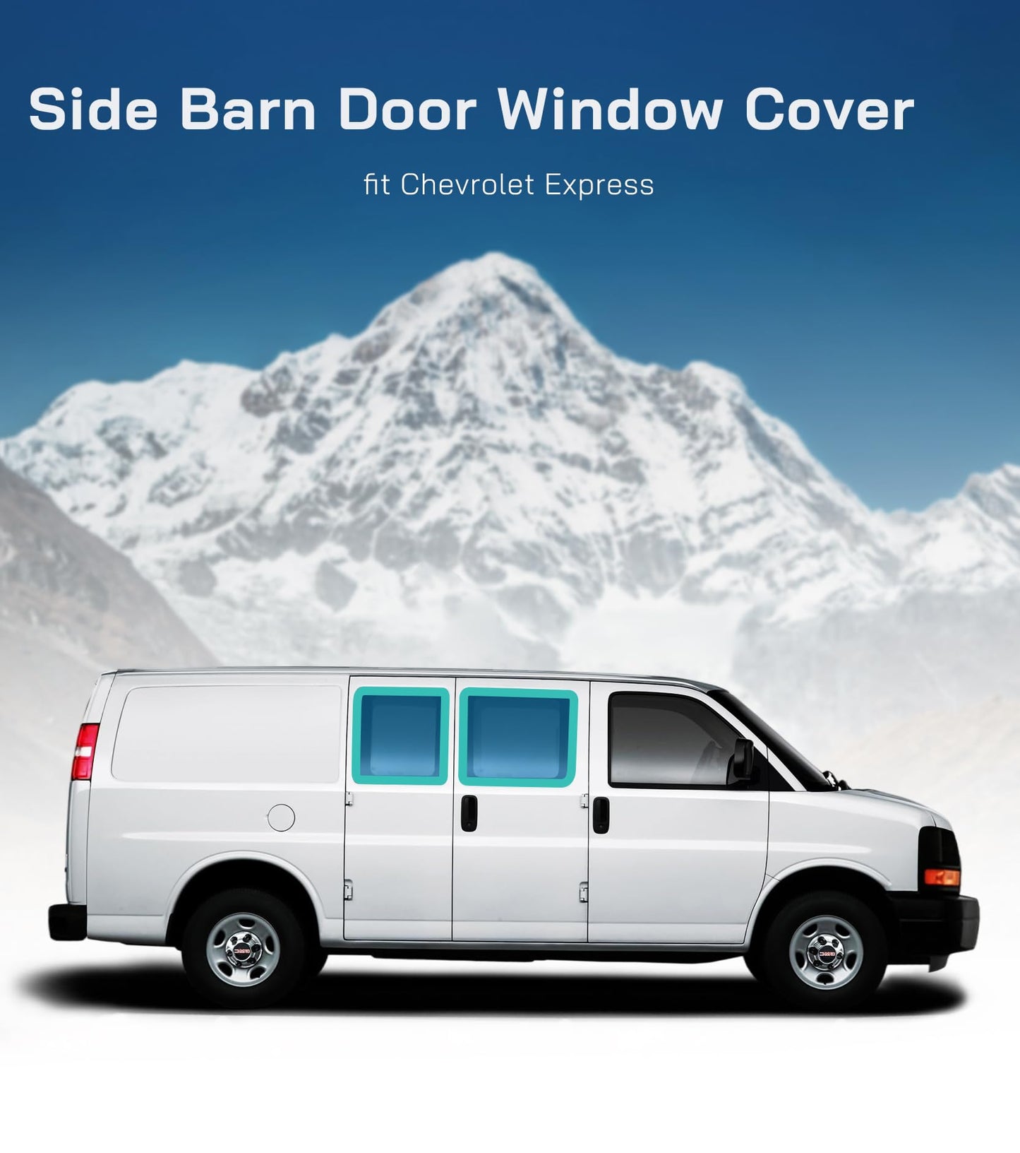 VANNCAMP Side Barn Door Window Cover for Chevy Express/Gmc Savana Van, Magnetic Insulated Blackout Window Sunshade, Foldable Design, AllSeasonGuard