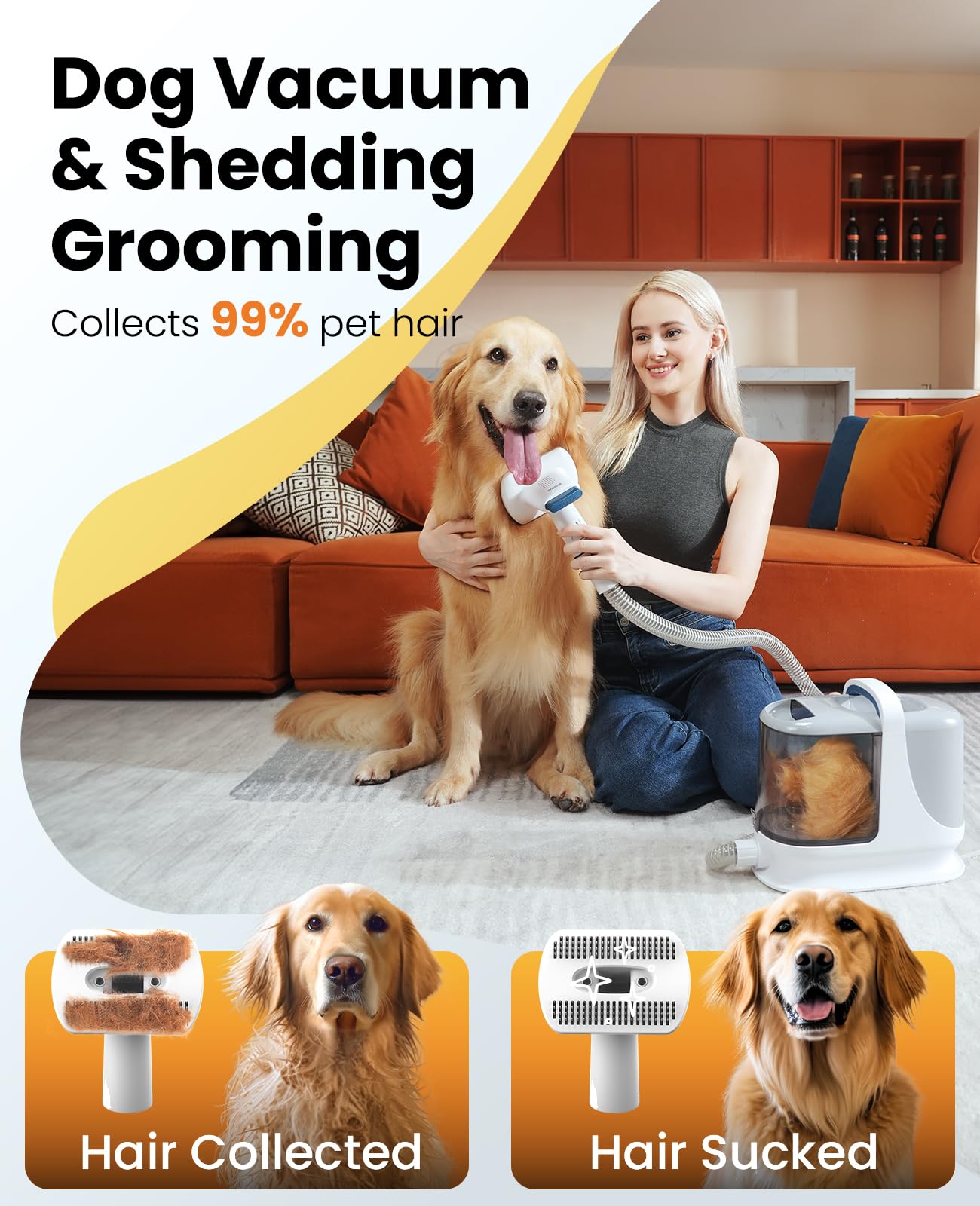 oneisall Dog Grooming Vacuum, 13000Pa Powerful 3L Dust Cup Pet Vacuum with Clipper Nail Grinder & Shedding Brush, 7 in 1 Dog Grooming Kits, Quiet, Large Capacity 3 Suction Levels, BM3