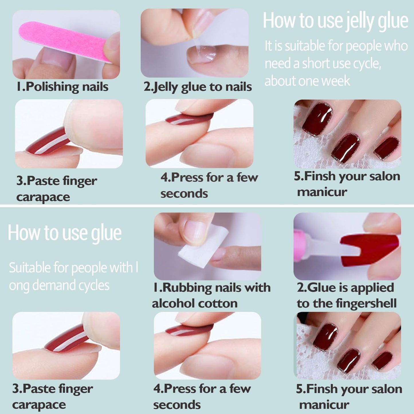 WAFOLOZE Gel Press On Nails - Almond Short Fake Nails With Glue, 16 Sizes, 32Pcs Reusable Soft Gel False Tips Kit, Wine Red