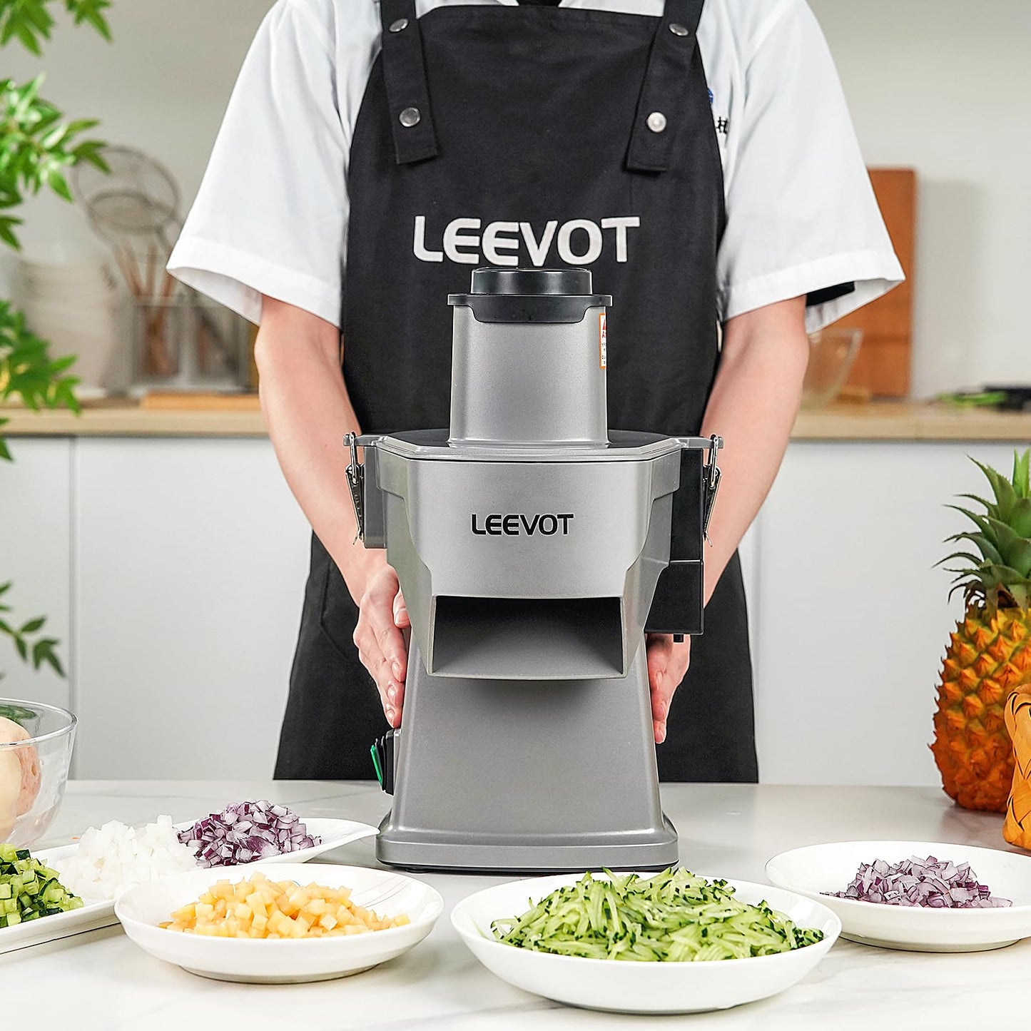 LEEVOT Electric Vegetable Chopper, 200W Food Processor for Slicing Dicing Shredding, Professional Veggie Cutter for Home, Restaurant, Hotel School, Cafeteria, 120V 60Hz