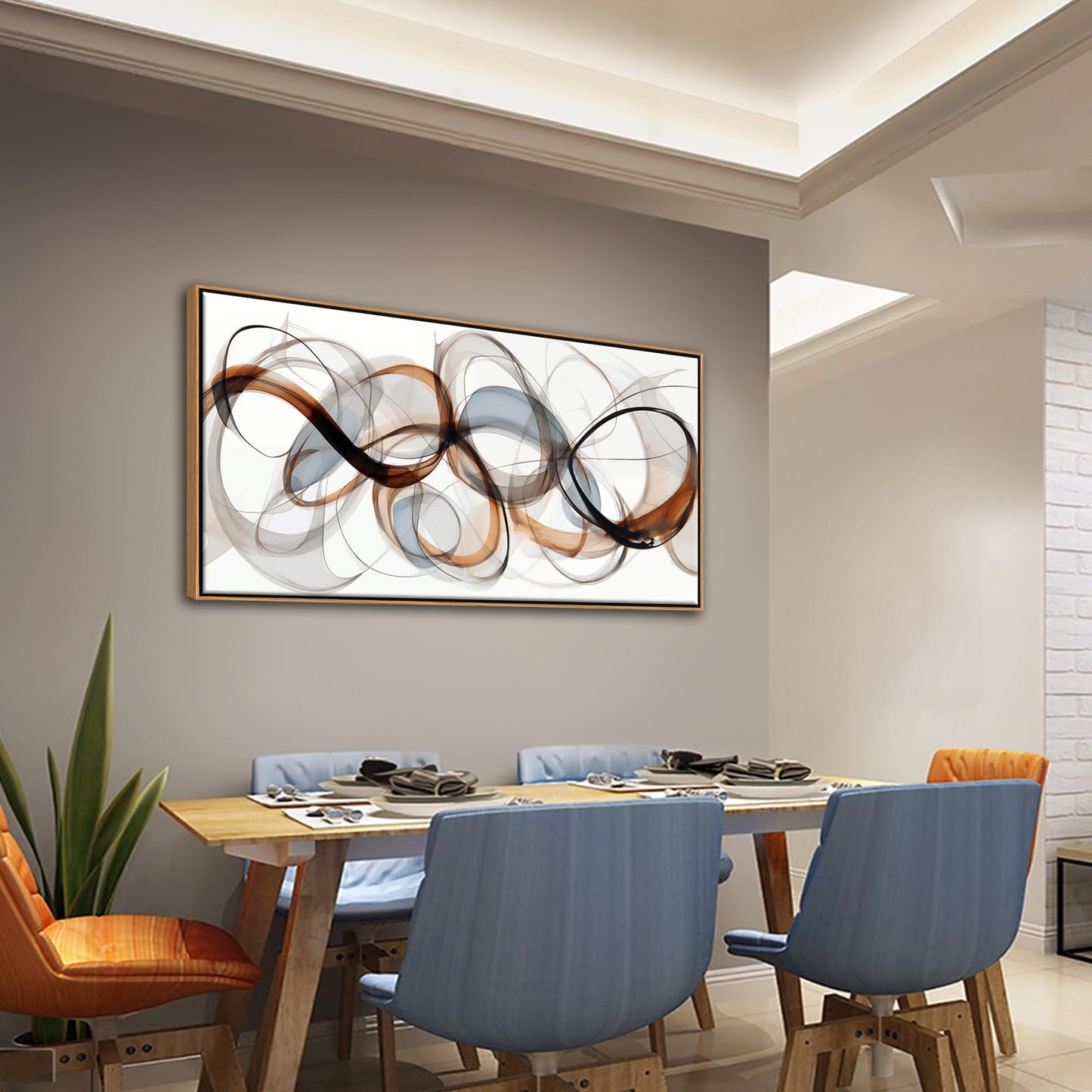 Textured Abstract Wall Art: Framed Canvas for Living Room,Office Decor - Large, Modern, Minimalist, Brown Painting - Kitchen, Family Wall Decor 24×48IN Wood Frame Dedroom Decorations