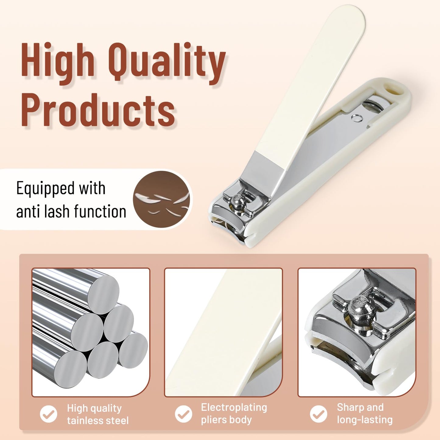 Nail Clippers and Beauty Tool Portable Set, Cuticle Nail Care Tools, 7pcs Stainless Steel Grooming Kit, Suitable for Home, Workplace, Outdoor Travel, Gift Giving, Salon., Beige+Brown