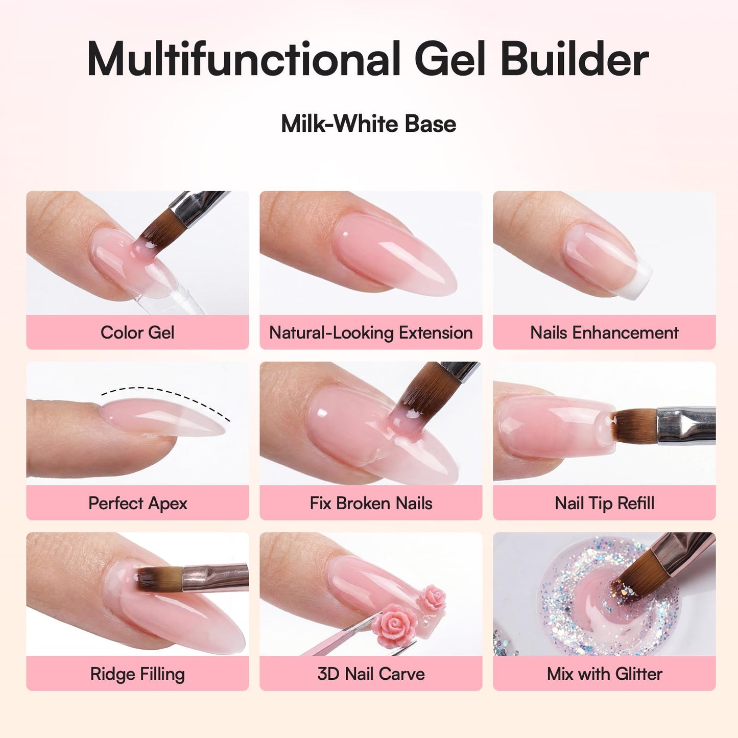 Makartt Nude Gel Builder Kit, Self Leveling Builder Nail Gel for Strengthener, Broken Nails Repair Gels Kit with Paper Forms, Dual forms, Nail File, Dual-End Brush Home Salon DIY 1.06 oz
