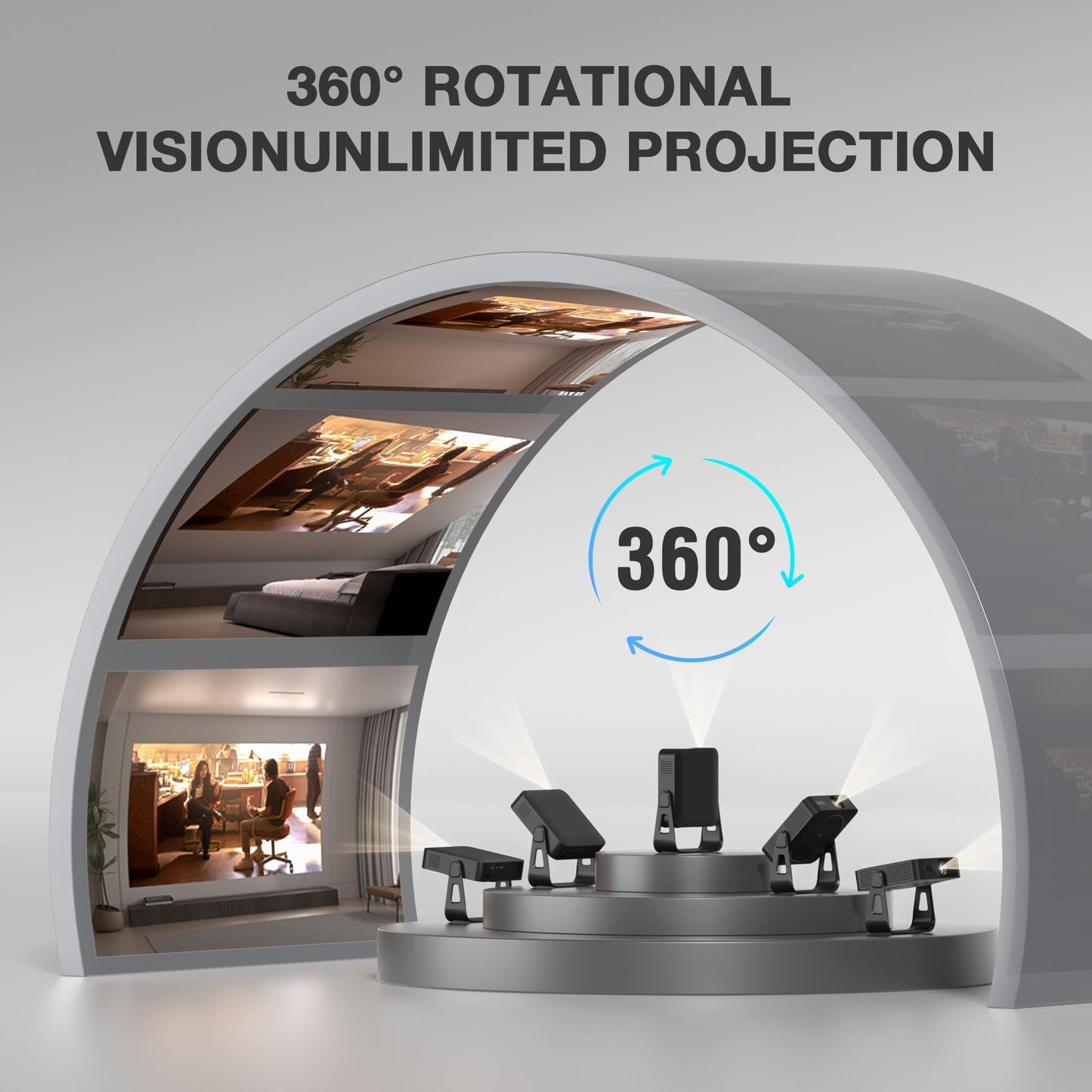 【Lig Black Projector & Built-in Apps】 XuanPad Mini Projector with Wi-Fi and Bluetooth, Full HD 1080P Smart Portable Projector with 210° Stand, Auto Vertical Keystone, Compatible with HDMI/USB/TV Stick