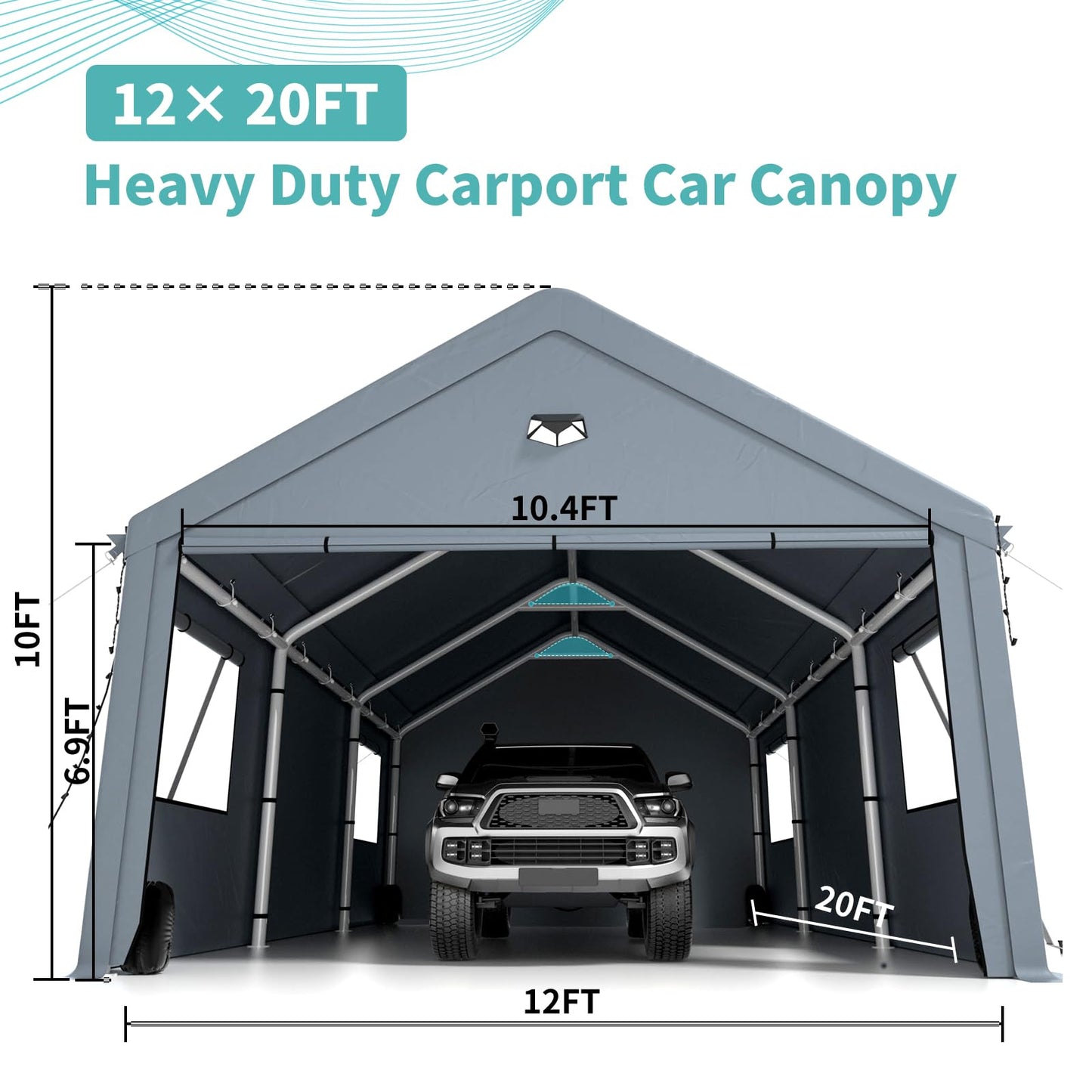 Carports 12X20 Heavy Duty,Car Port with 180G Removable Side Walls, Carport Canopy, Portable Car Port Garage, Car Shelter All Weather,Grey