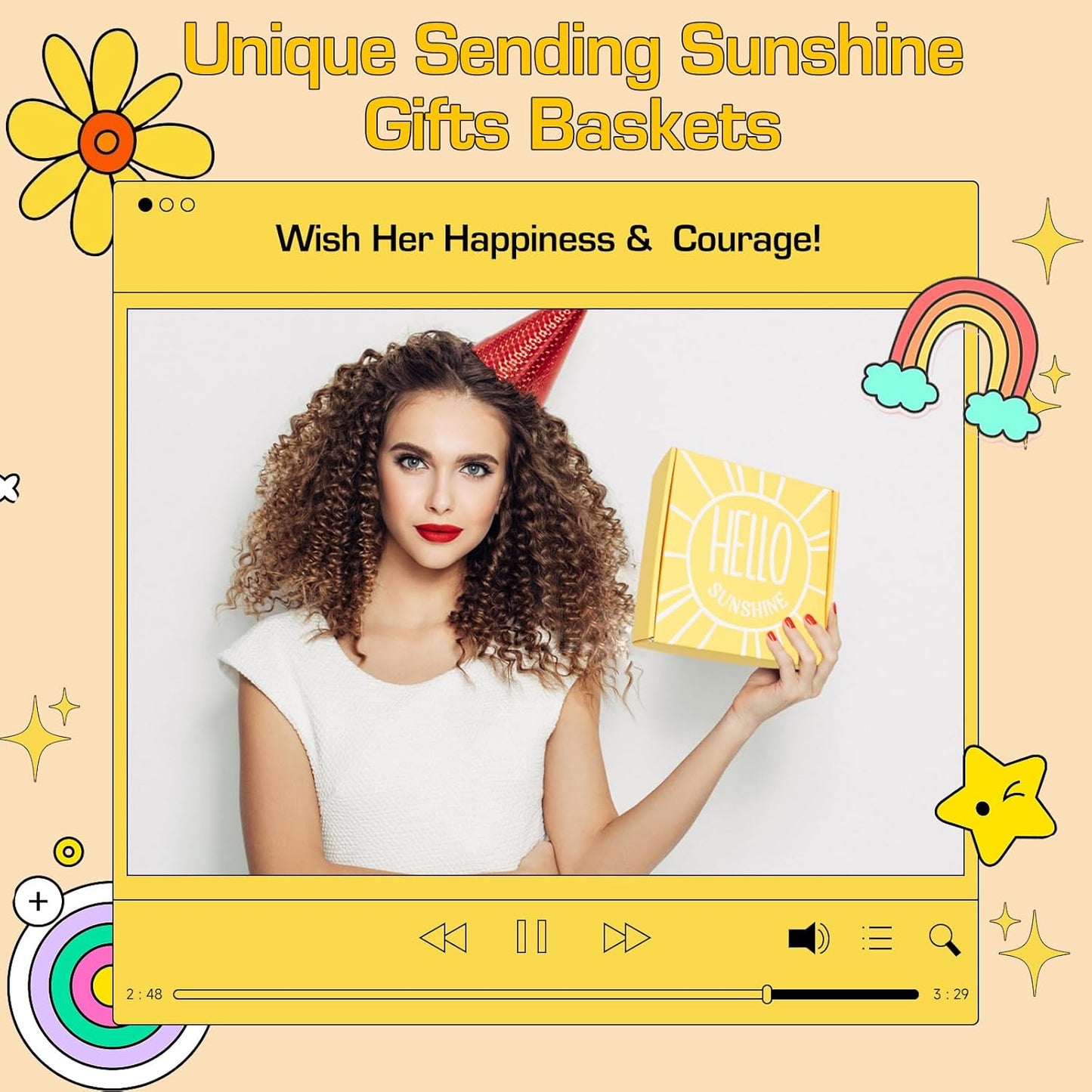 Gift Baskets for Women, 10pcs Unique Birthday Gifts for Women, Best Friend Birthday Xmas Gifts, Get Well Soon Gift Basket Sending Sunshine Cheer Up Box for Sister Friendship - BRIGHTEN UP HER DAY!
