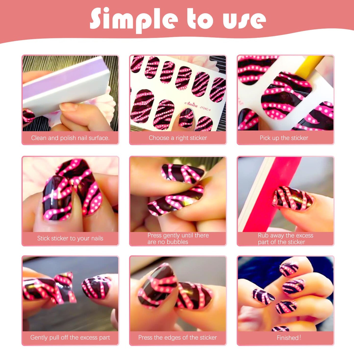 Solid Color Nail Wraps, DANNEASY 24 Sheets Nail Polish Strips Self Adhesive Nail Polish Stickers Gel Nail Strips Fingernails Manicure Stickers for Nail Art with 1pc Nail File, Cuticle Stick