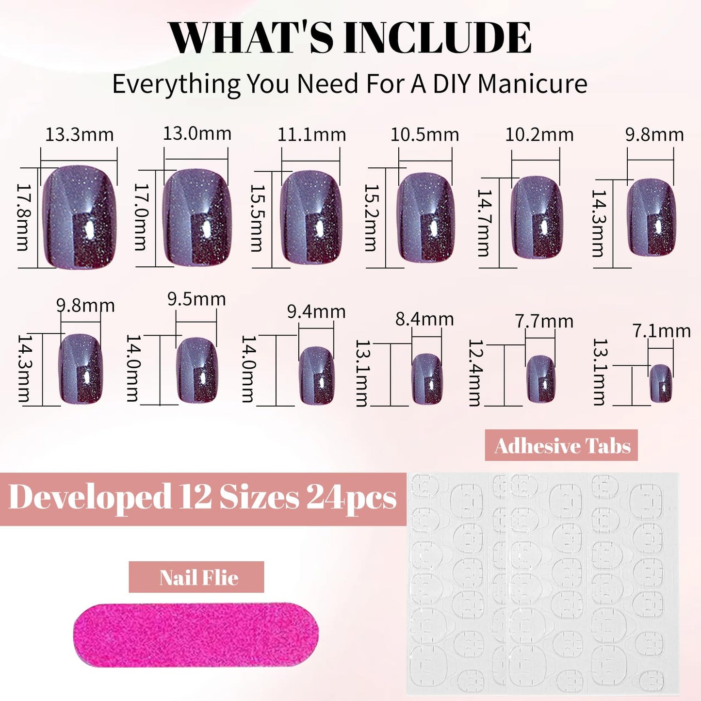 AsBellt Press On Nails - Short Oval Fake Nails with Cat Eye Velvet Finish, Glossy Full Cover Stick on Nails for Women Manicure, Salon Quality Halloween Nails | 12 Sizes - 24 Nail Kit-Burgundy