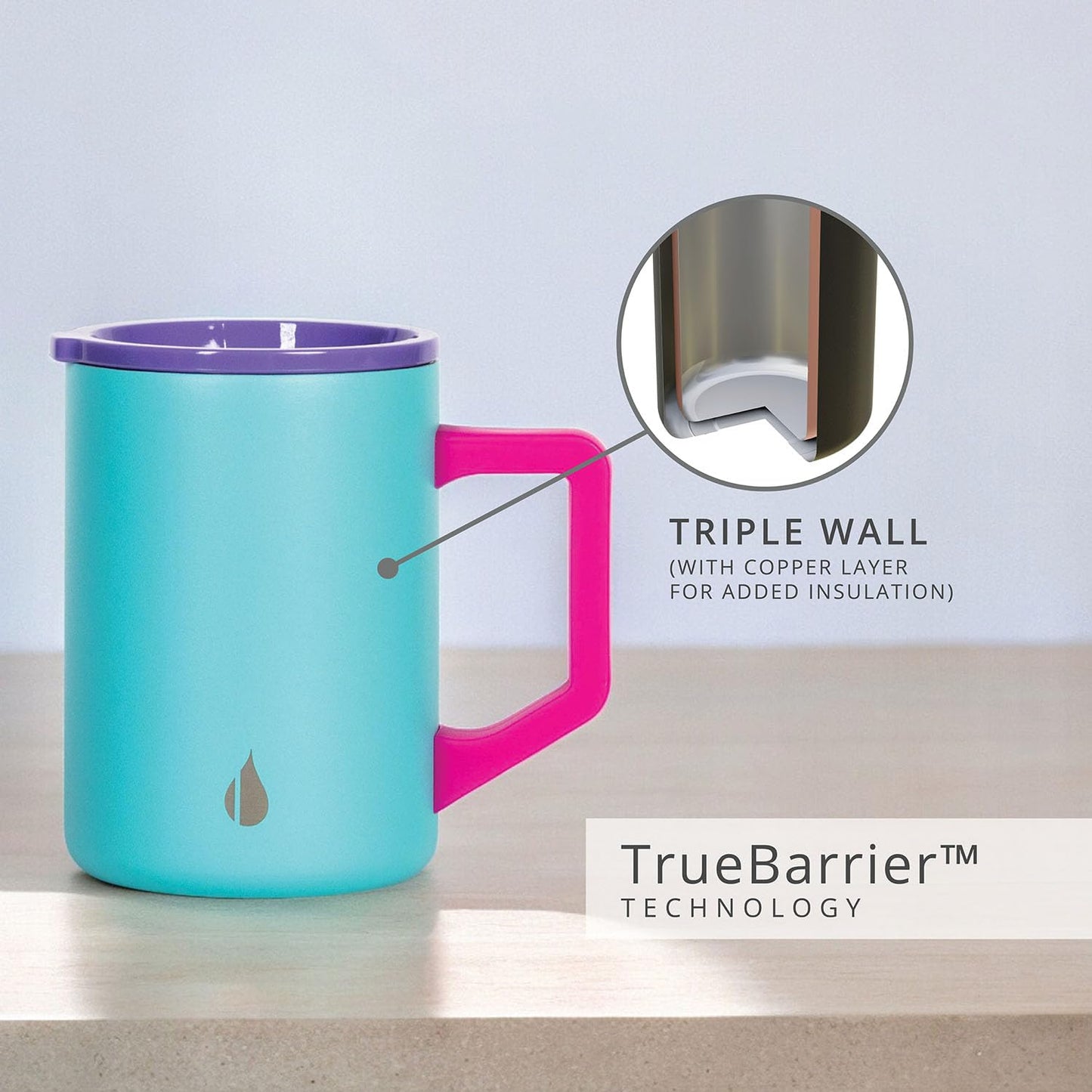 Elemental Insulated Coffee Mug - Triple-Wall Stainless Steel Summit Travel Cup for Hot and Cold Drinks - Thermal Coffee Mug with Lid and Handle for Camping, Office & Trave 16oz - Blue Tie Dye
