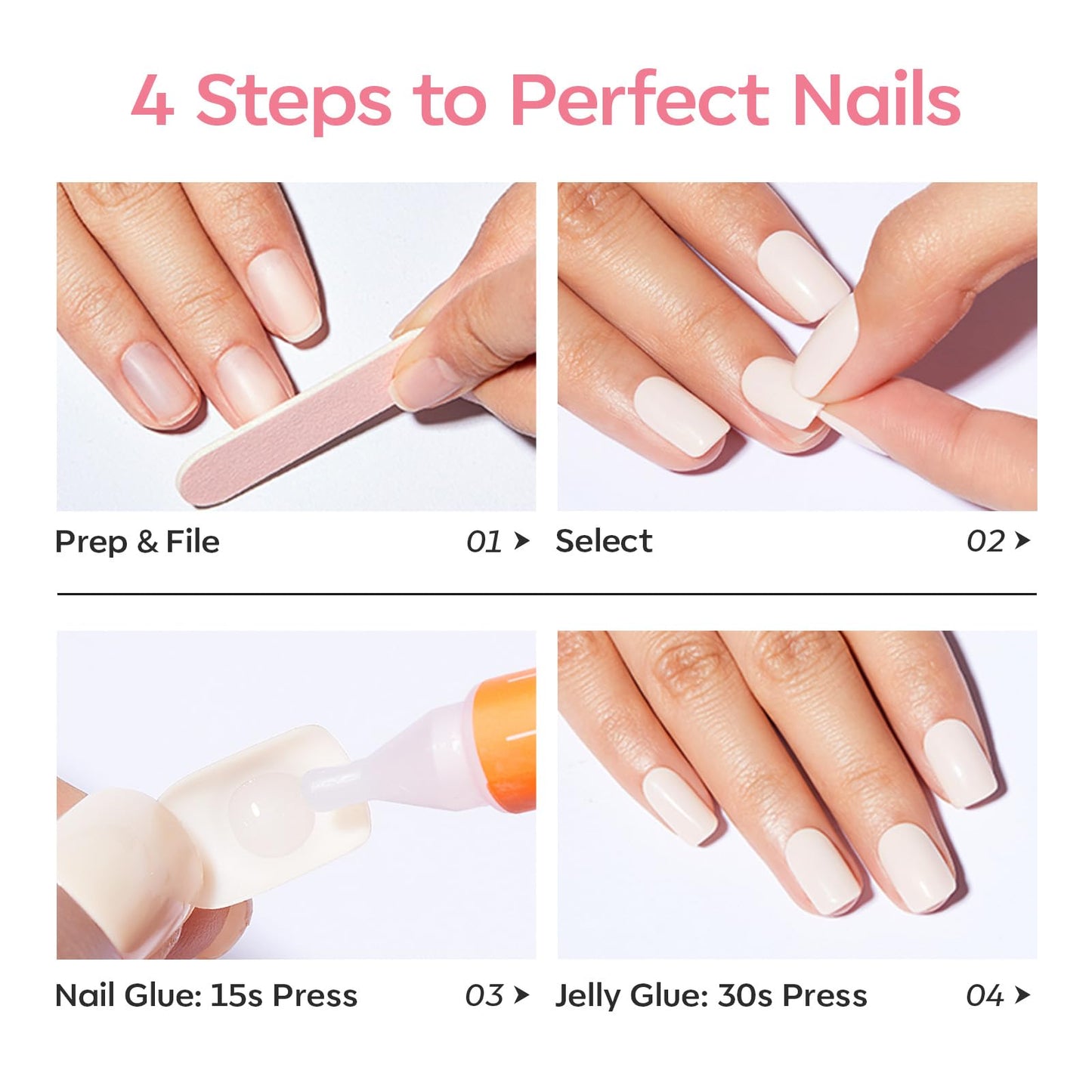 Modelones French Tip Press on Nails Almond, Summer Short Almond Fake Nails for Women, Reusable Nail Kit with Nail Glue Adhesive Tabs Mini Nail File, Nails Press Ons 32Pcs 16 Sizes
