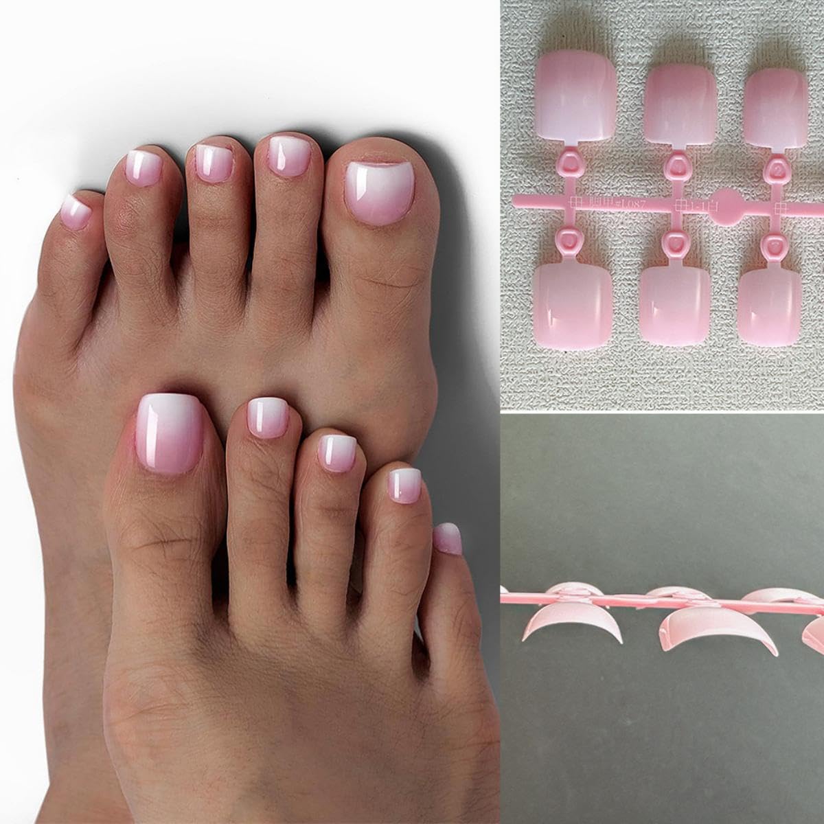 120Pcs Toe Nail Tips - Maigitur Short Gradient Toenail Press Ons,Brown White Ombre Soft Gel Toe Nail Tips, Soak Off Press On Toenails Square Fake Toes for Women Girls Manicure No Glue Stickers 05…