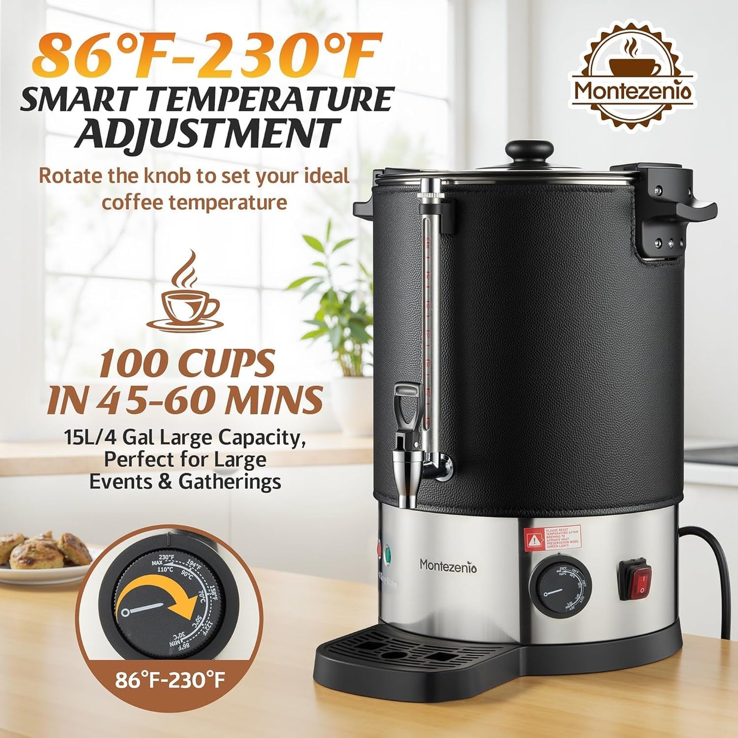 100 Cup Coffee Maker Machine Urn - Large Percolator Pot Dispenser With Double-Wall Stainless Steel, Quick Brew, Stays Hot - Also for Water, Tea, Beverage at Events & Catering Commercial Coffee Urn