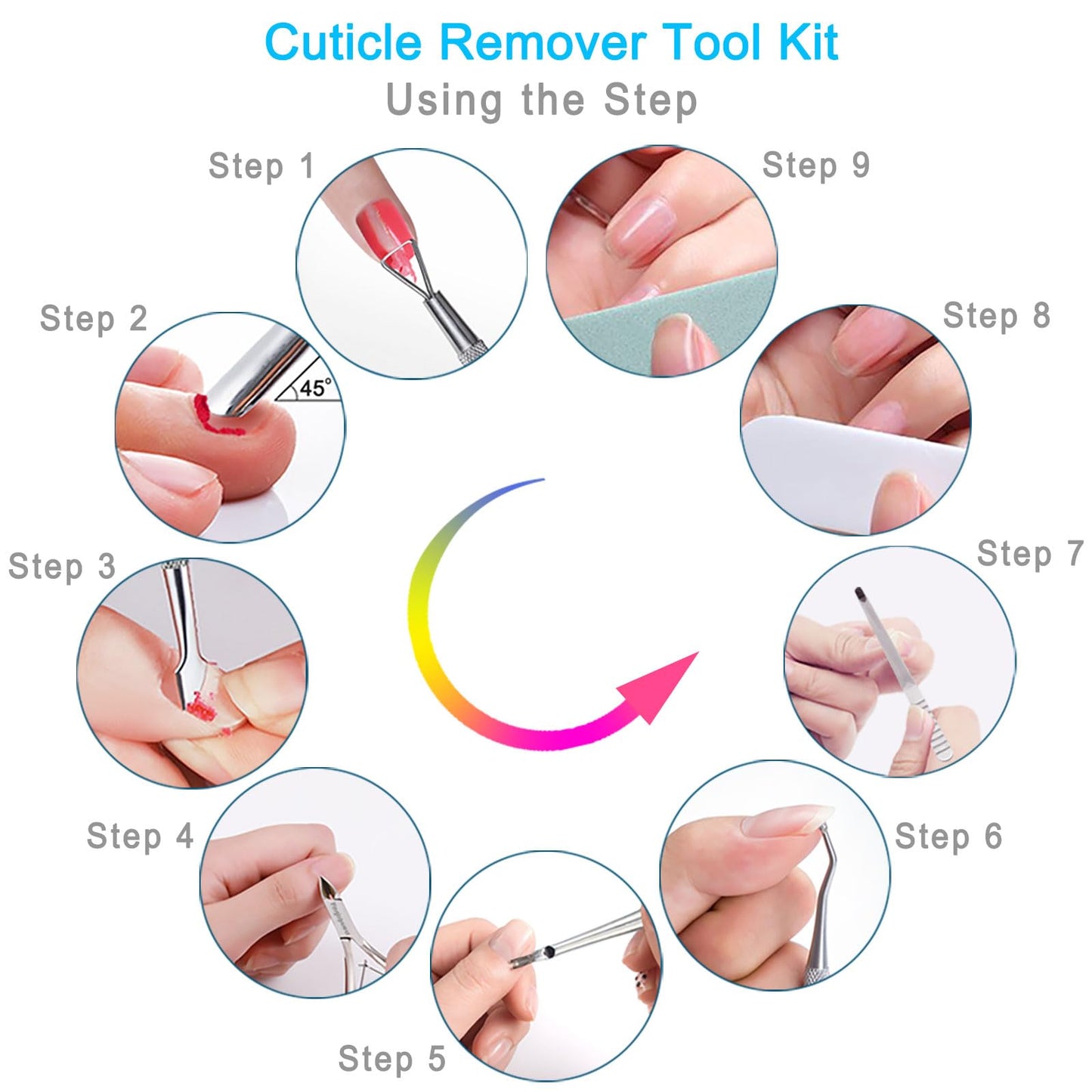 Pingispower Cuticle Trimmer & Cuticle Pusher Kit, 9PCS Professional Stainless Steel Cuticle Nippers & Cuticle Cutter Remover Manicure Tool for Women Home Salon &Travel for Fingernails & Toenails