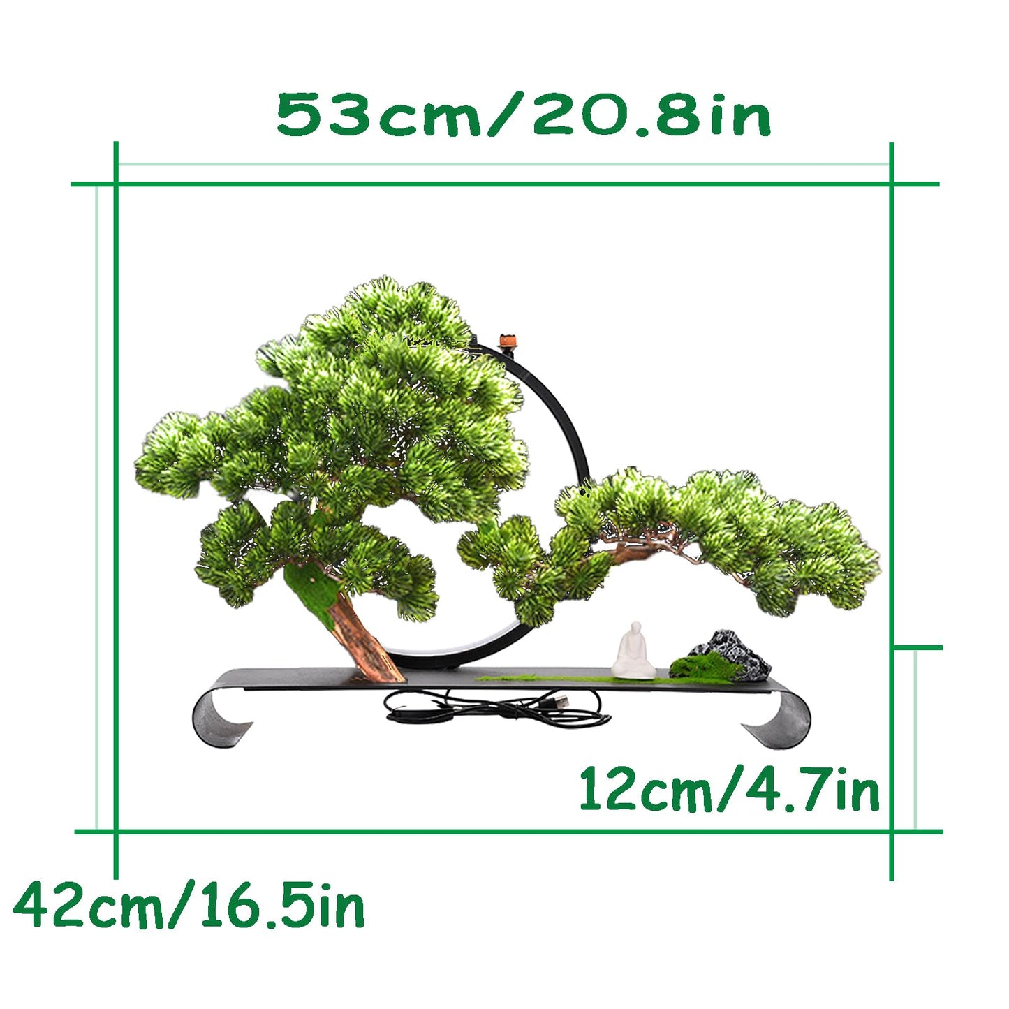 Fake Bonsai Tree Decor with Lamp Rings, Realistic Artificial Bonsai Tree, Welcome Pine Faux Potted with Backflow Incense, Bonsai Artificial for Home Office Garden Patio Farmhouse Decoration (Pines)