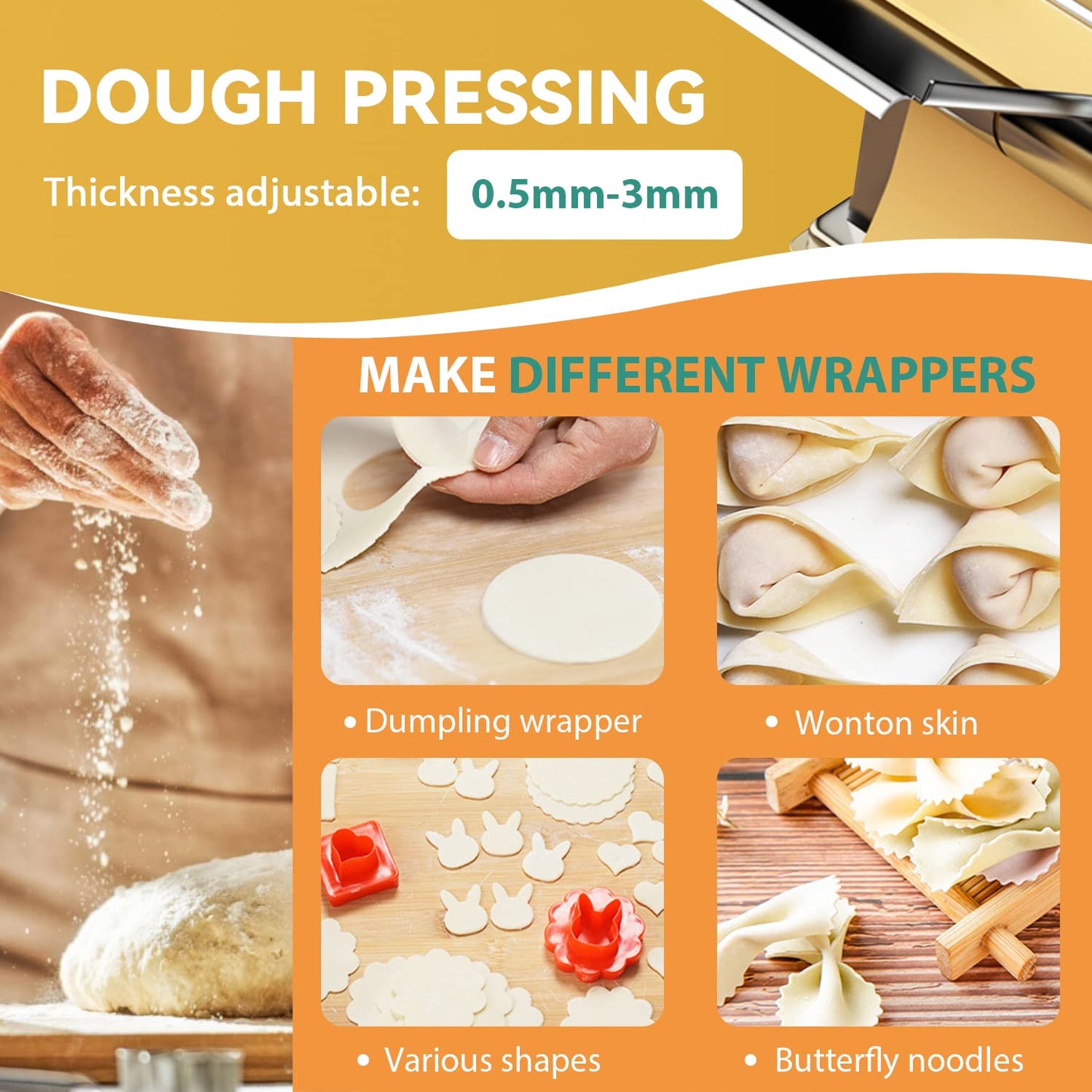 Newhai Electric Family Pasta Maker Machine Noodle Maker Pasta Dough Spaghetti Roller Pressing Machine Stainless Steel 135W for Home Use (1.5mm round noodle+4mm flat noodle)
