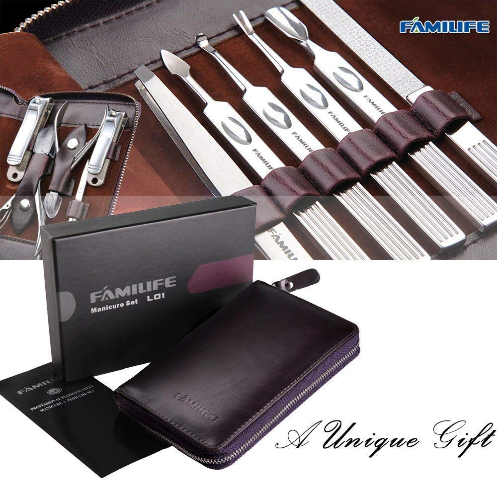 FAMILIFE F03 Manicure Set, Pedicure Kit Nail Clipper Set 13pcs Professional Men Grooming Kit Stainless Steel Portable and Manicure Set, FAMILIFE Nail Clippers Set Professional Manicure Kit 11 in 1