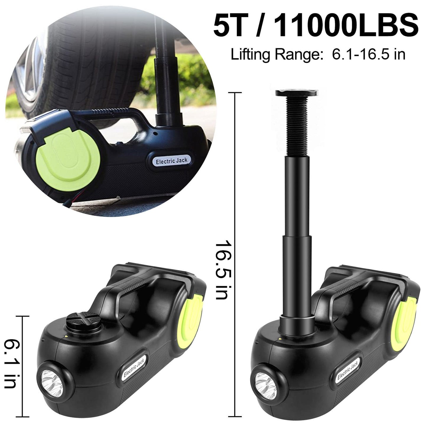 VEVOR Electric Car Jack 5 Ton Car Jack Hydraulic with Electric Impact Wrench, LED Light Hydraulic Auto Repair Tool, 135-360 mm Lifting Range for SUV MPV Sedan Truck Repair