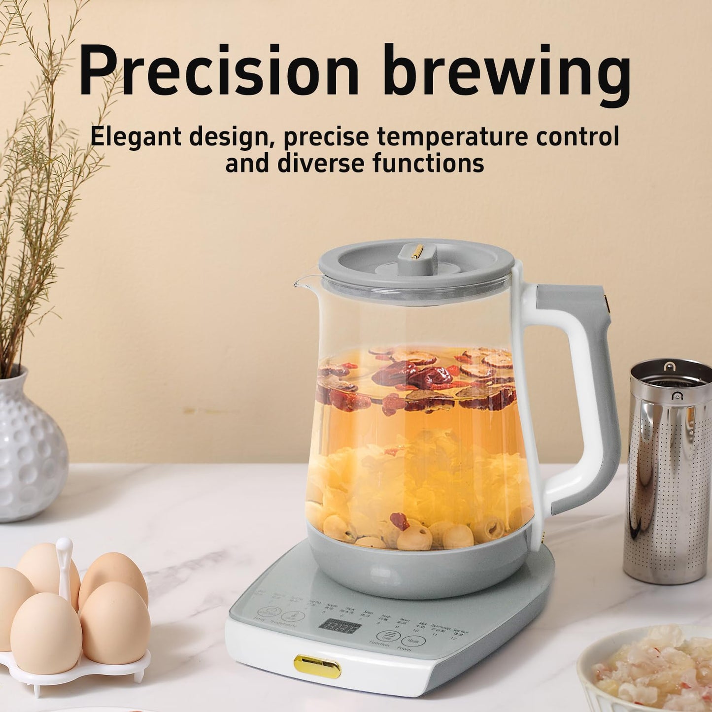 cglightwsparkle Health Pot Electric Kettle with Infuser,Smart Fruit Hot Tea Maker, Temperature Control and Tea Keep Warm, 12 Functional Procedures, 1.8 Liters of Capacity