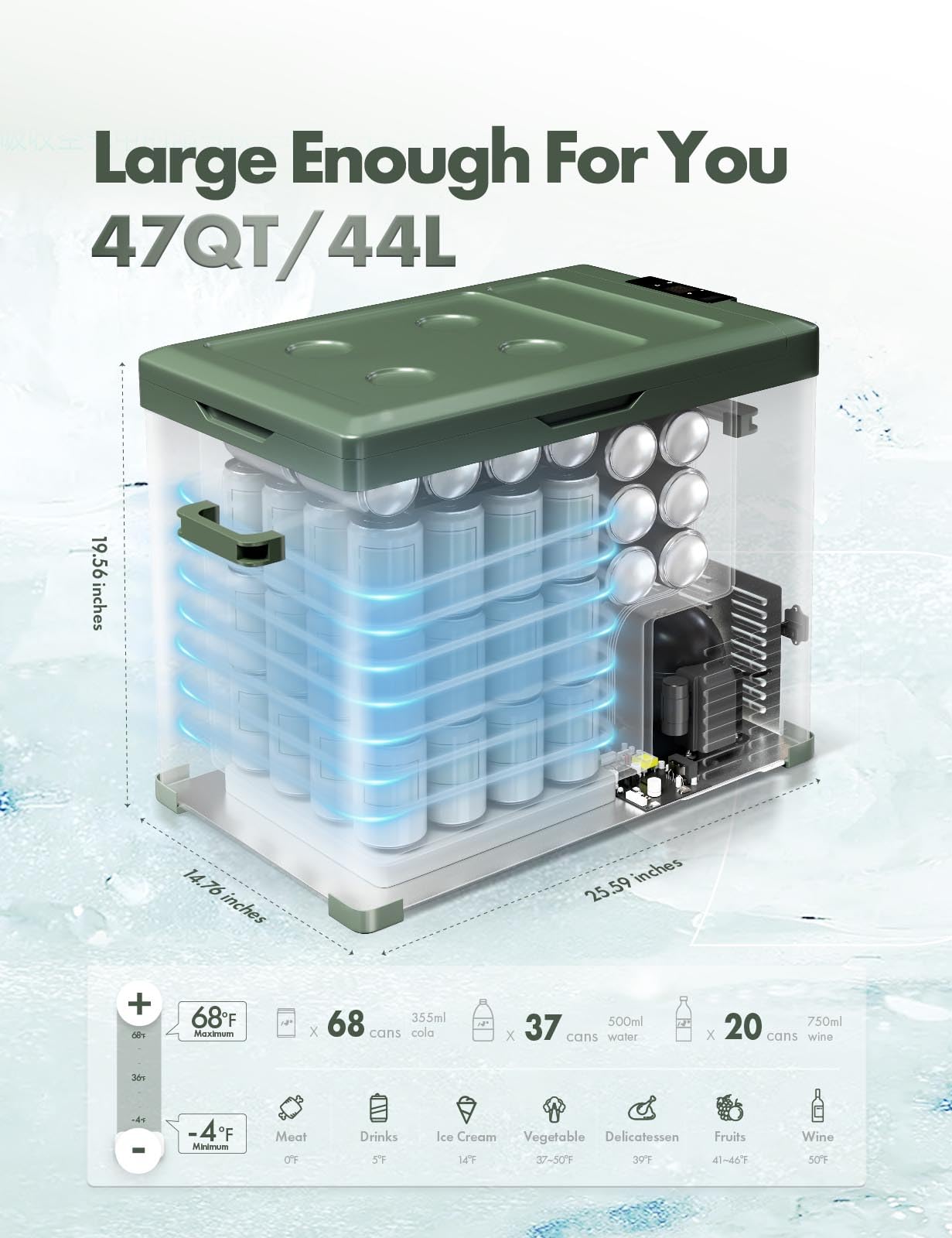 A-Premium 12 Volt Refrigerator 47QT/44.7L Portable Car Fridge Cooler (w/ ABS777 Cover), -4°F~68°F Fast Cooling with 12/24V DC & 110-240V AC for Roadtrip, Camping, Travel, RV, Fast Cooling & Two Modes