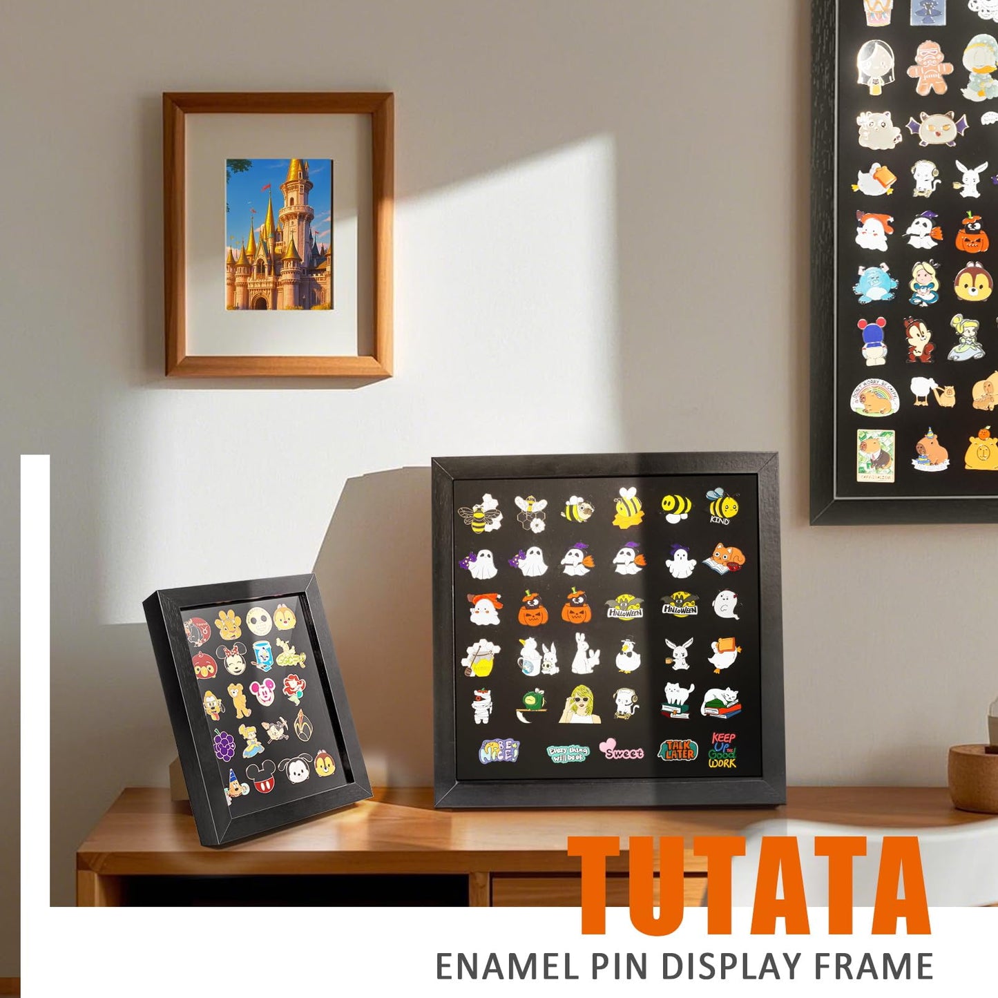 tutata 12x16 Pin Display Case, Enamel Pin Display Frame, Pin Collection Display, Shadow Box for Wall Display, Black