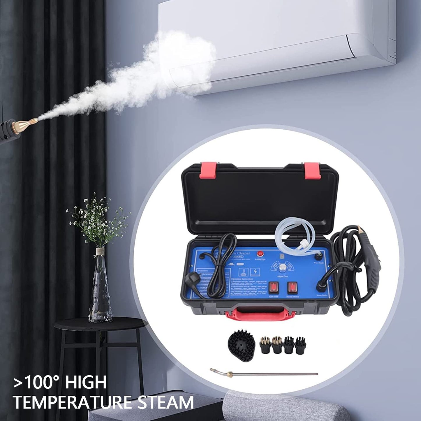 PCWLH Efficient 3000W Home High Pressure Steam Cleaner - Powerful Handheld Steam Cleaning Machine for Air Conditioning, Kitchen Hood Car - High Temp Steam