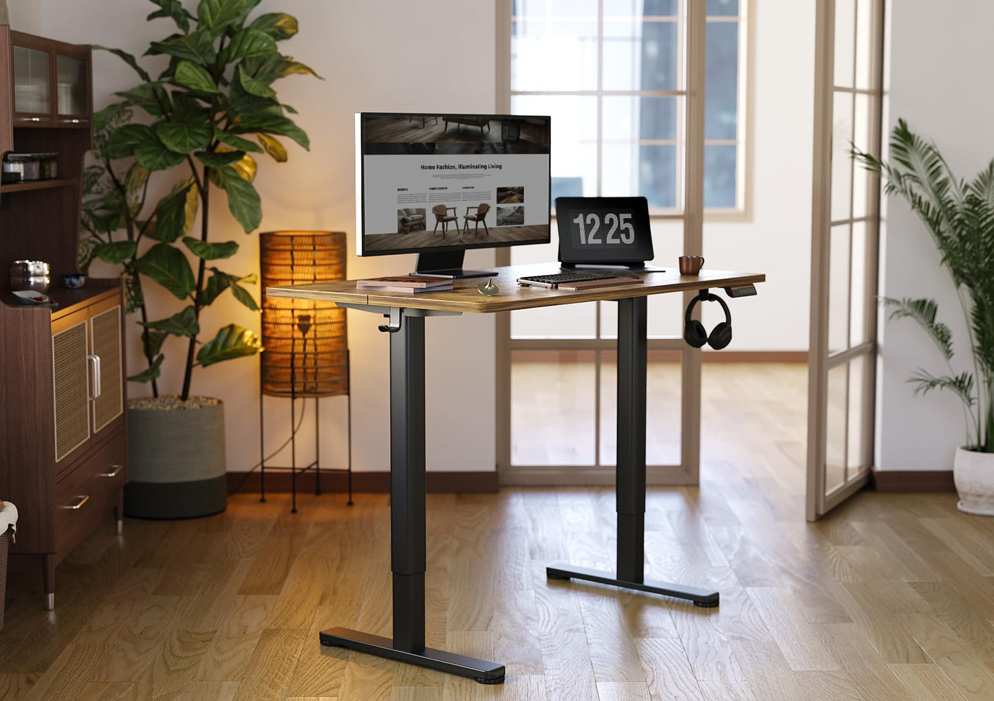 YDN Glass Standing Desk, 40x24 Inch White Standing Desk Adjustable Height Electric Stand Up Quick Install for Computer Desks, Rustic Brown