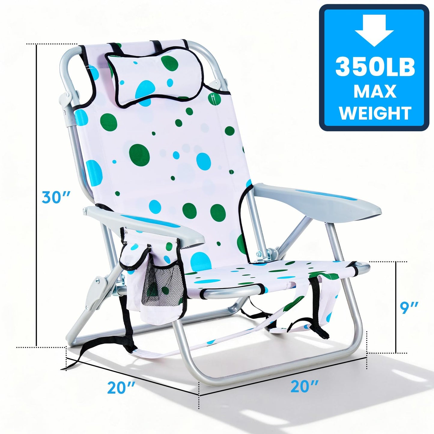 Canpsky 2 Pack Lightweight Portable Camping Beach Chair for Adults, Lay Flat Folding Beach Chairs with 5 Positions, Backpack Beach Chair with Towel Bar, Zipper Pouch, Cup Holder, Geometric Circle