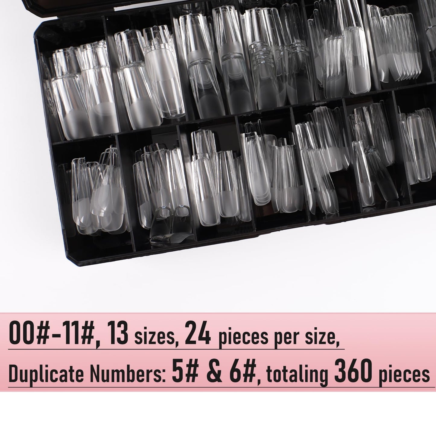 Wellquinn Square Nail Tips Long Thicken Soft Gel Nails Pre-etched Clear Full Cover Press on Acrylic Fake Nail Extension for Manicure Salon Home DIY 360Pcs 15 Sizes Black Box Collection