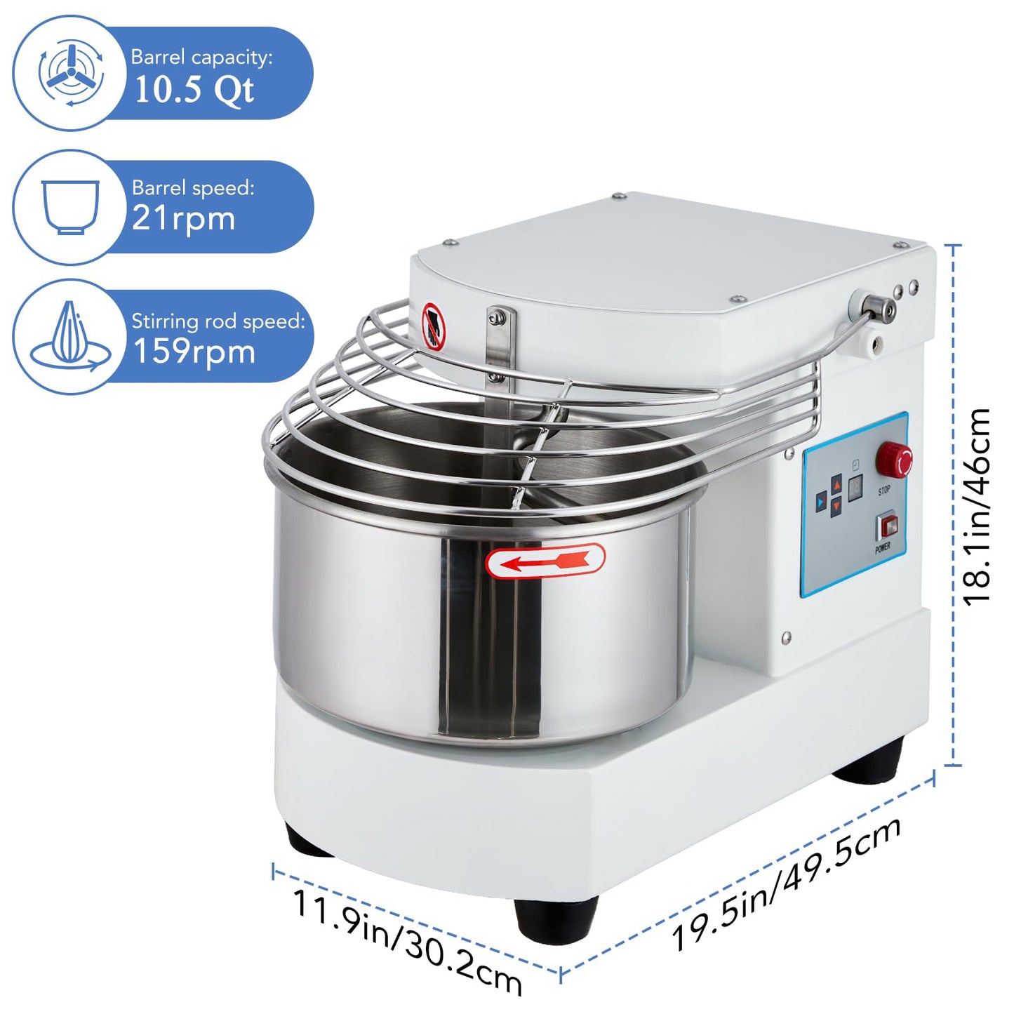 GarveeTech Commercial Food Mixer, 10.5 Qt Touch Screen Dough Mixer Machine with Timer, Security Shield, 650W Dual Rotating Dough Kneading Machine Food-grade Stainless Steel Bowl for Restaurant Bakery