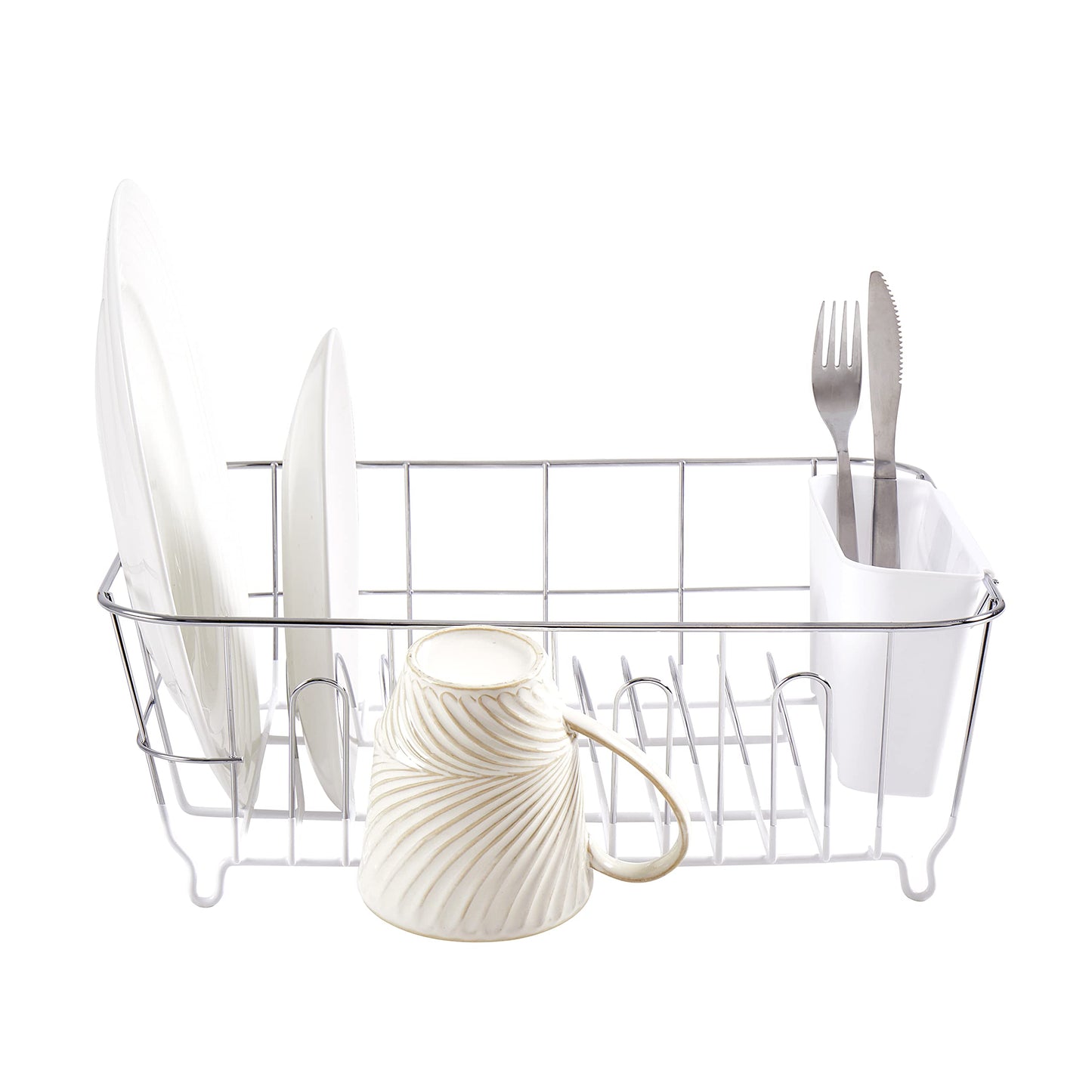 Sweet Home Collection 2 Piece Dish Drying Rack Set Drainer with Utensil Holder Simple Easy to Use Fits in Most Sinks, 14.5" x 13" x 5.25", White (Pack of 12)