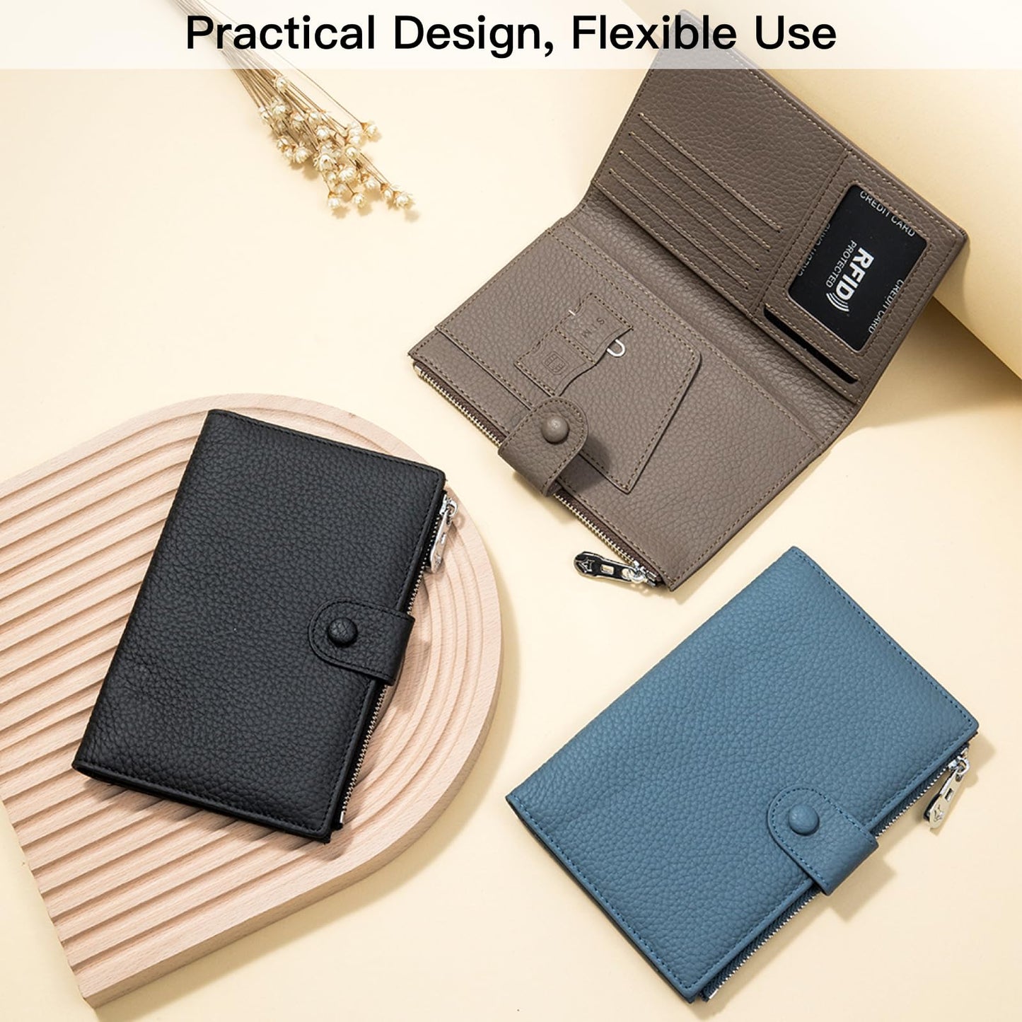 Genuine Leather RFID Blocking Passport Holder Wallet, Multi-Functional Travel Document Organizer with SIM Card Slots (Pink)