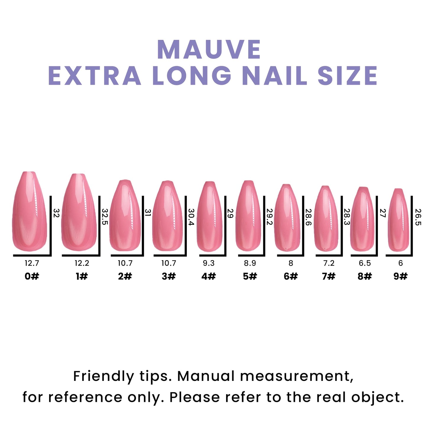 Allkem Mauve Press on Nails | Glossy Long coffin | 10 sizes - 20 pcs Ballerina Nail kit with Glue