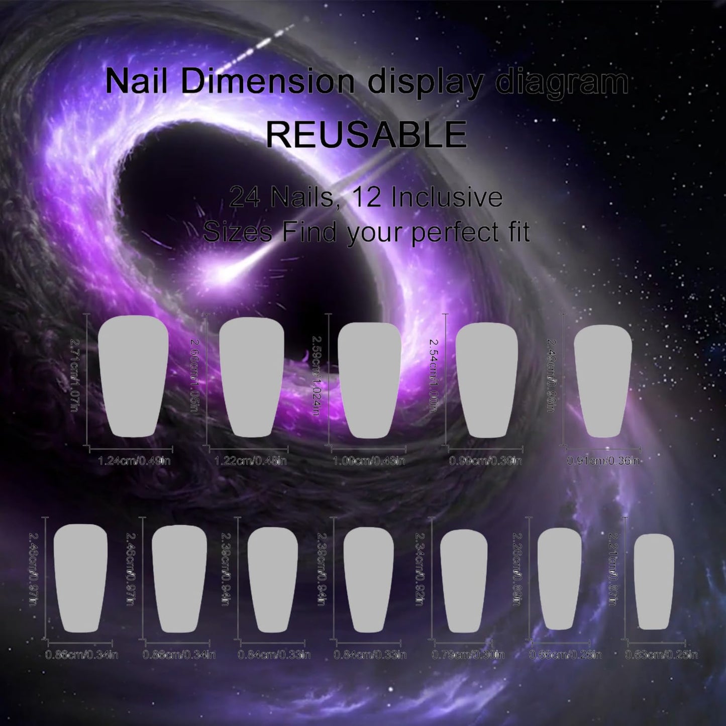 Starry Sky Press on Nails Nebula Acrylic Full Cover Fake Nails Milky Way Stick on Nail 24Pcs Glossy Blue Gradient Medium Coffin False Nail Purple Ombre Gel Glue on Fingernails for Holiday Manicure Art