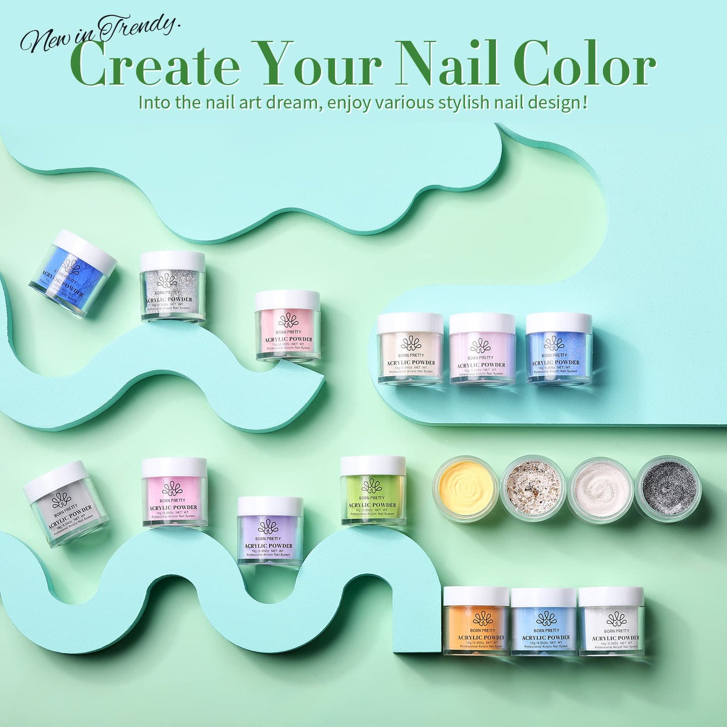 BORN PRETTY Acrylic Powder Set 36 Colors Acrylic Nail Powder Nude Pink Burgundy Red Green Blue White All Seasons Professional Polymer 3D Nail Art Kit for French Extension Carving Valentines Day Gift