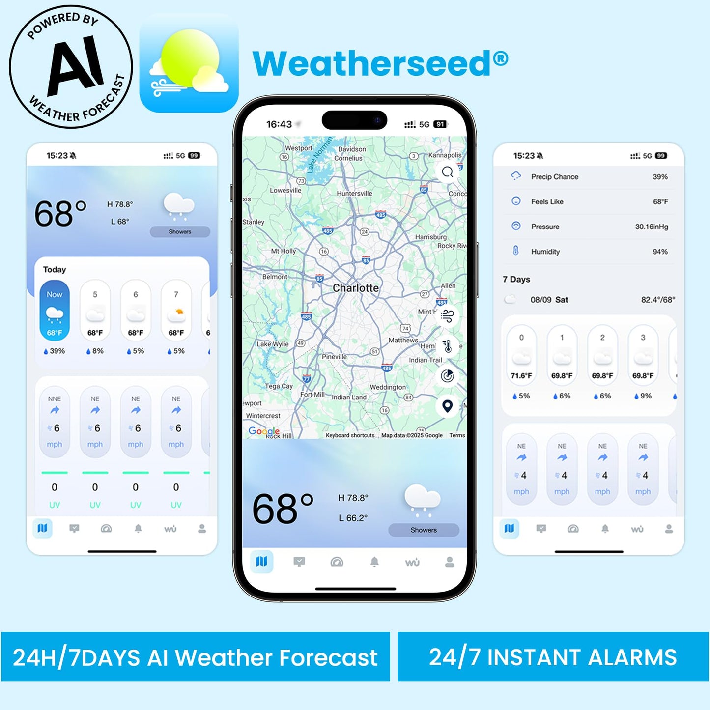 Sainlogic WiFi Smart Weather Station SA9 with 24H/ 7Days Accurate Weather Forecast by Weatherseedยฎ AI, 8.5" Large Display,UV,Sun Light,Rain Gauge,Wind Gauge,2-Year Data Storage & Export(Only 2.4G)