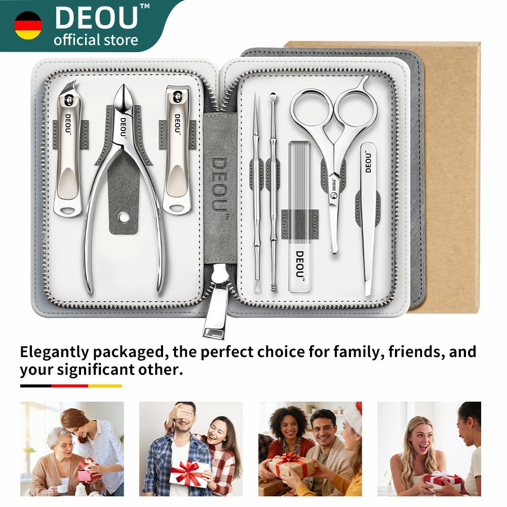DEOU Premium Manicure Set 8 in 1, 420J2 Stainless Steel Pedicure Kit with Luxury Leather Case, Professional Grooming Tools for Travel & Home, Gifts for Men & Women
