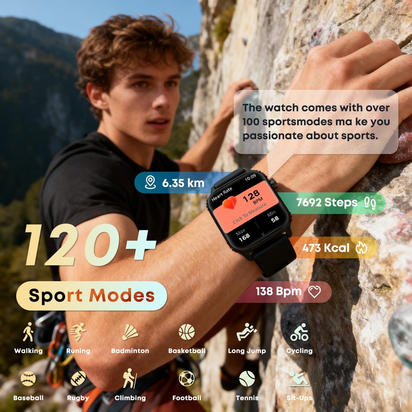 DIVOAZBVO Smart Watch for Men, 120+ Sports Modes Smartwatch with 1.83" HD Touchsreen, Sleep Monitor, IP67 Waterproof, Bluetooth Call & Music Control Fitness Watch for iPhone/Android Black
