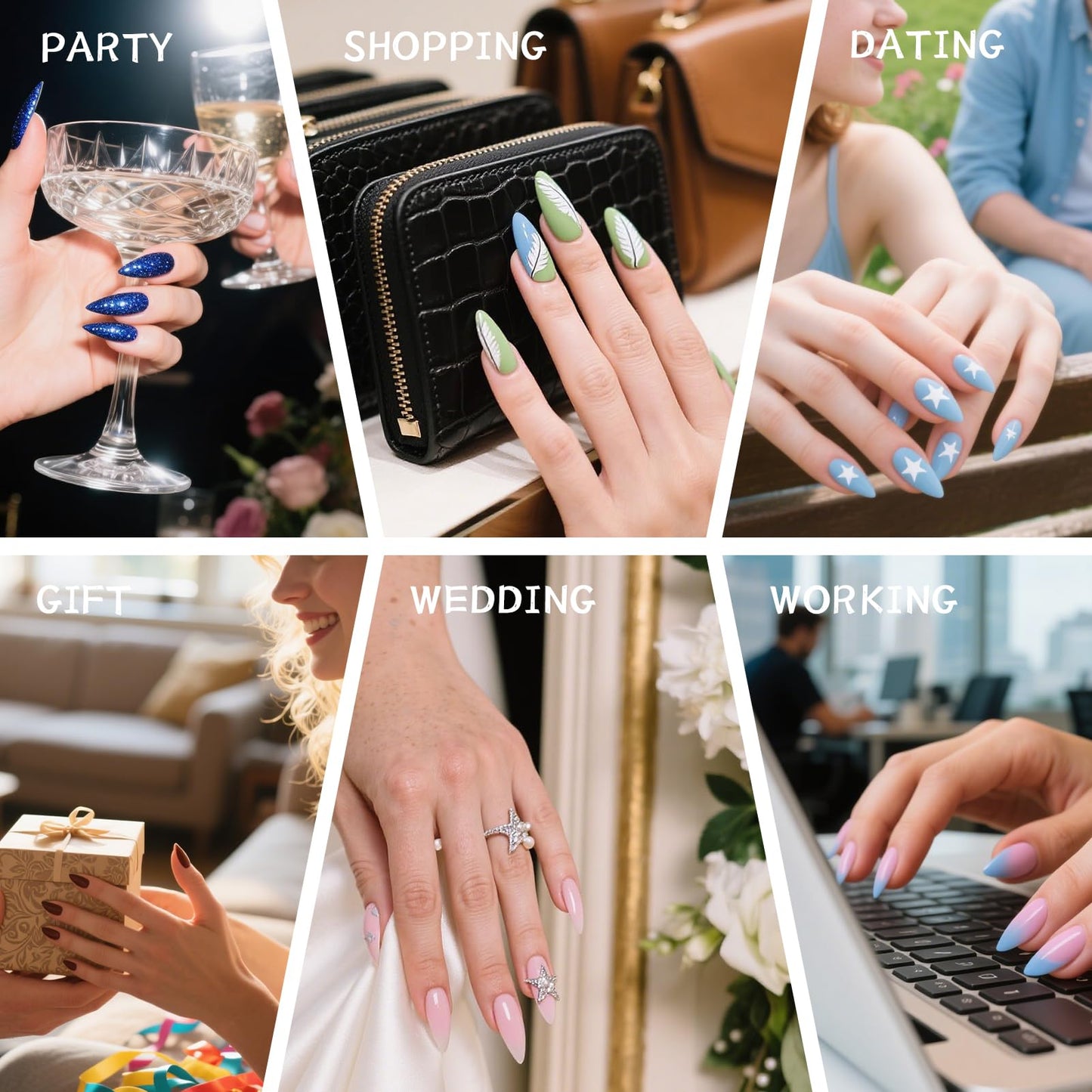 Vanpaga Press On Nails Medium Square Handmade Fake Nails Artistic Design 3D Thick Acrylic and Muti-Layer Gel False Nails Reusable Acrylic Fake Nails for Parties & Daily